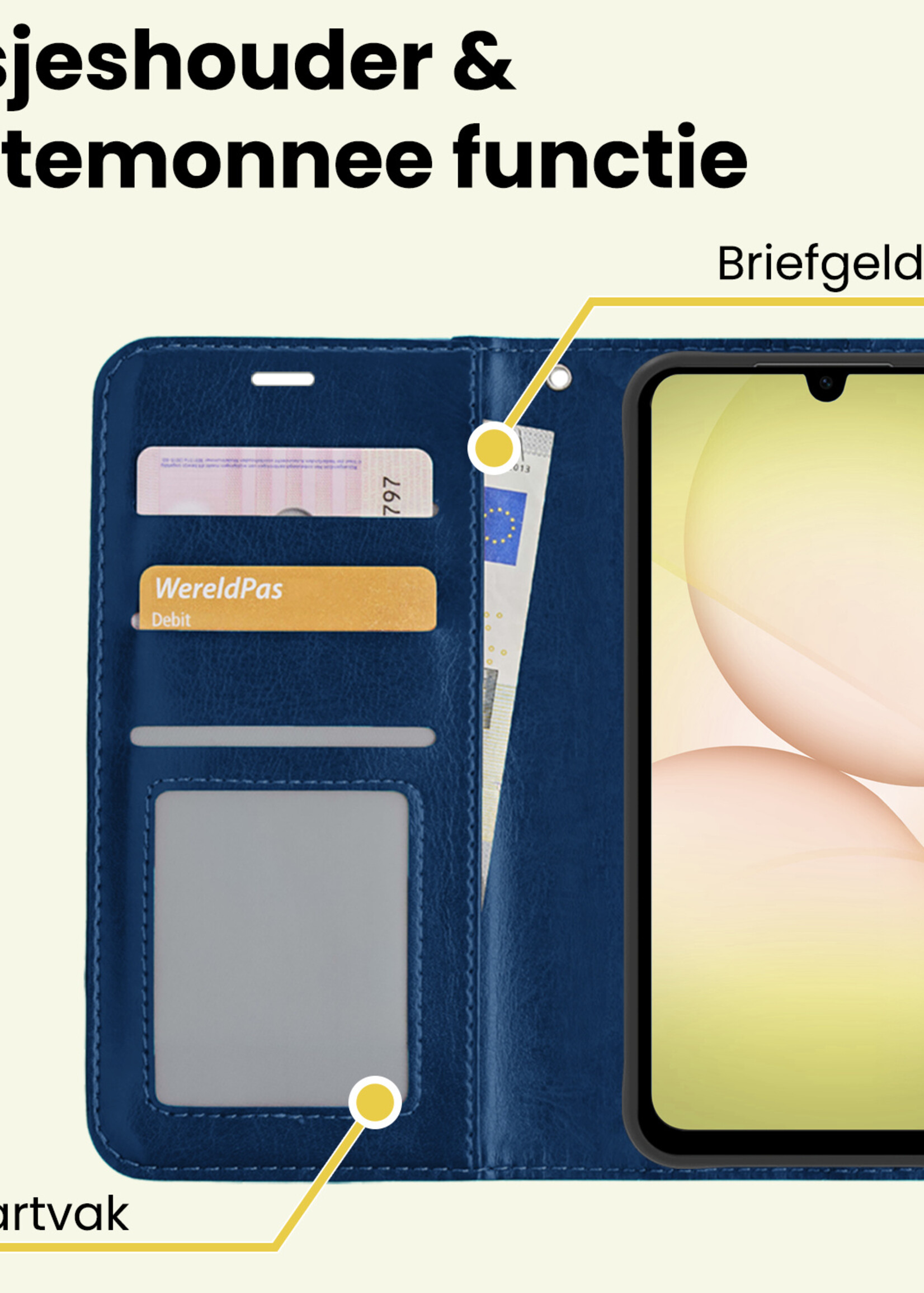 LUQ LUQ Samsung Galaxy A17 Hoesje Bookcase Met 2x Screenprotector - Donkerblauw