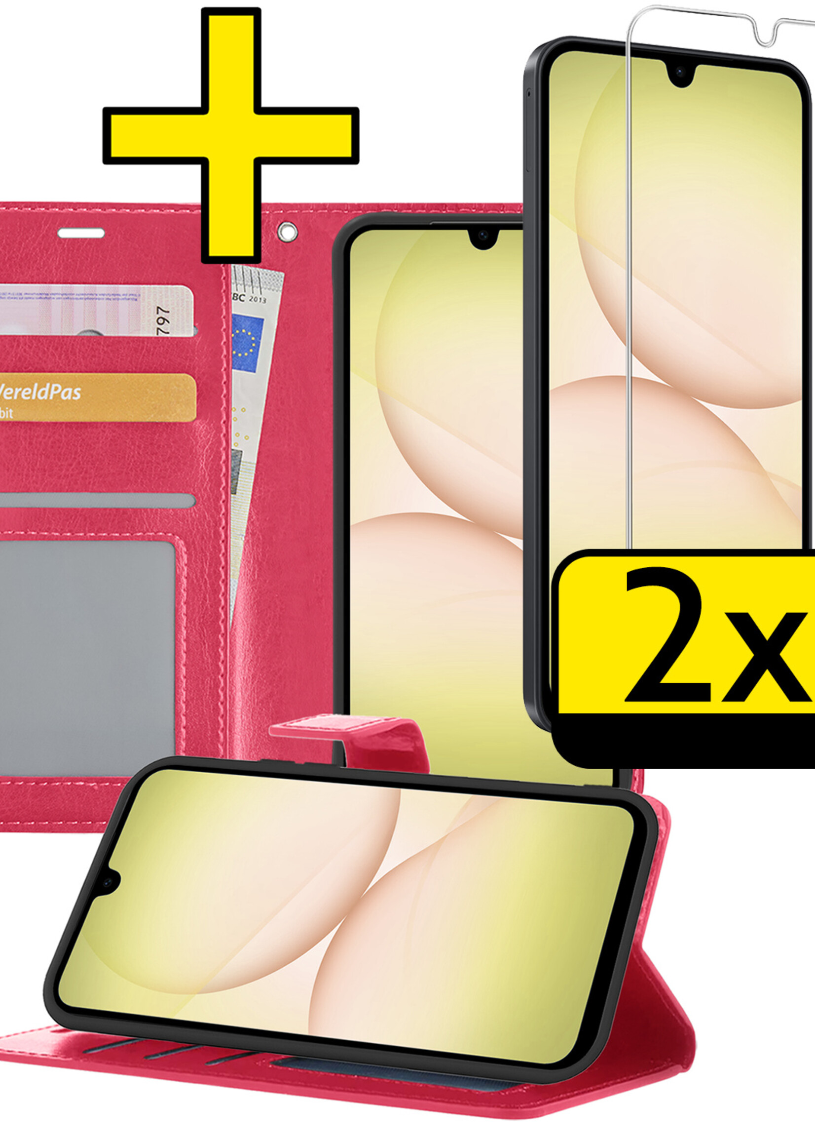 LUQ LUQ Samsung Galaxy A17 Hoesje Bookcase Met 2x Screenprotector - Donkerroze