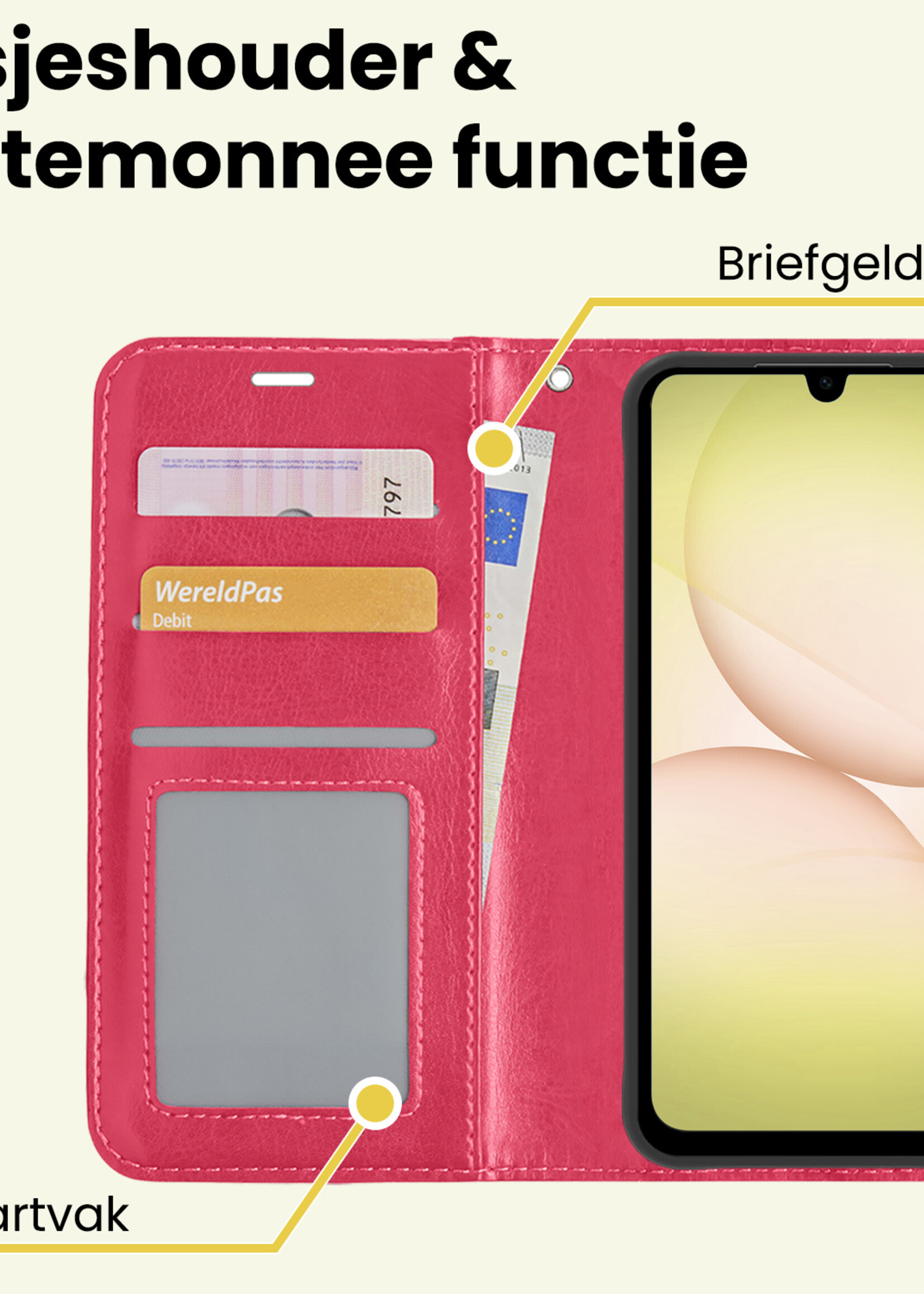 LUQ LUQ Samsung Galaxy A17 Hoesje Bookcase Met 2x Screenprotector - Donkerroze