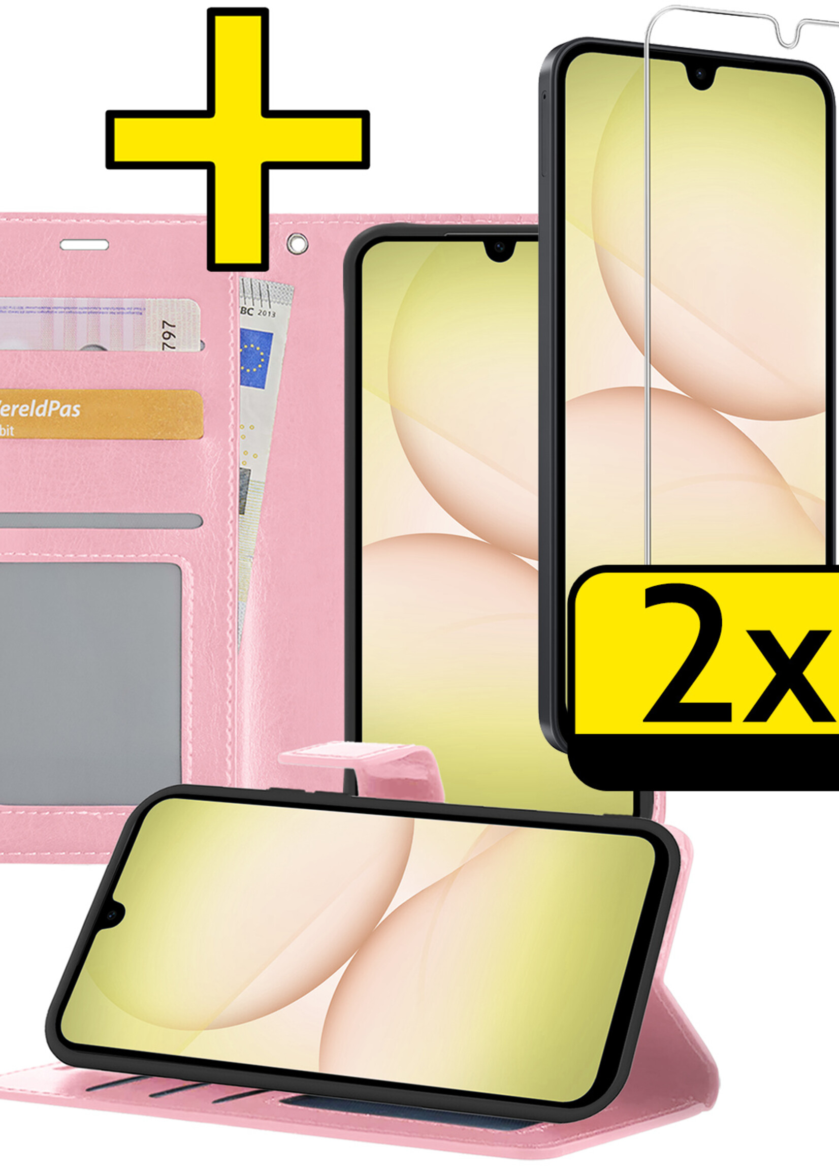 LUQ LUQ Samsung Galaxy A17 Hoesje Bookcase Met 2x Screenprotector - Lichtroze