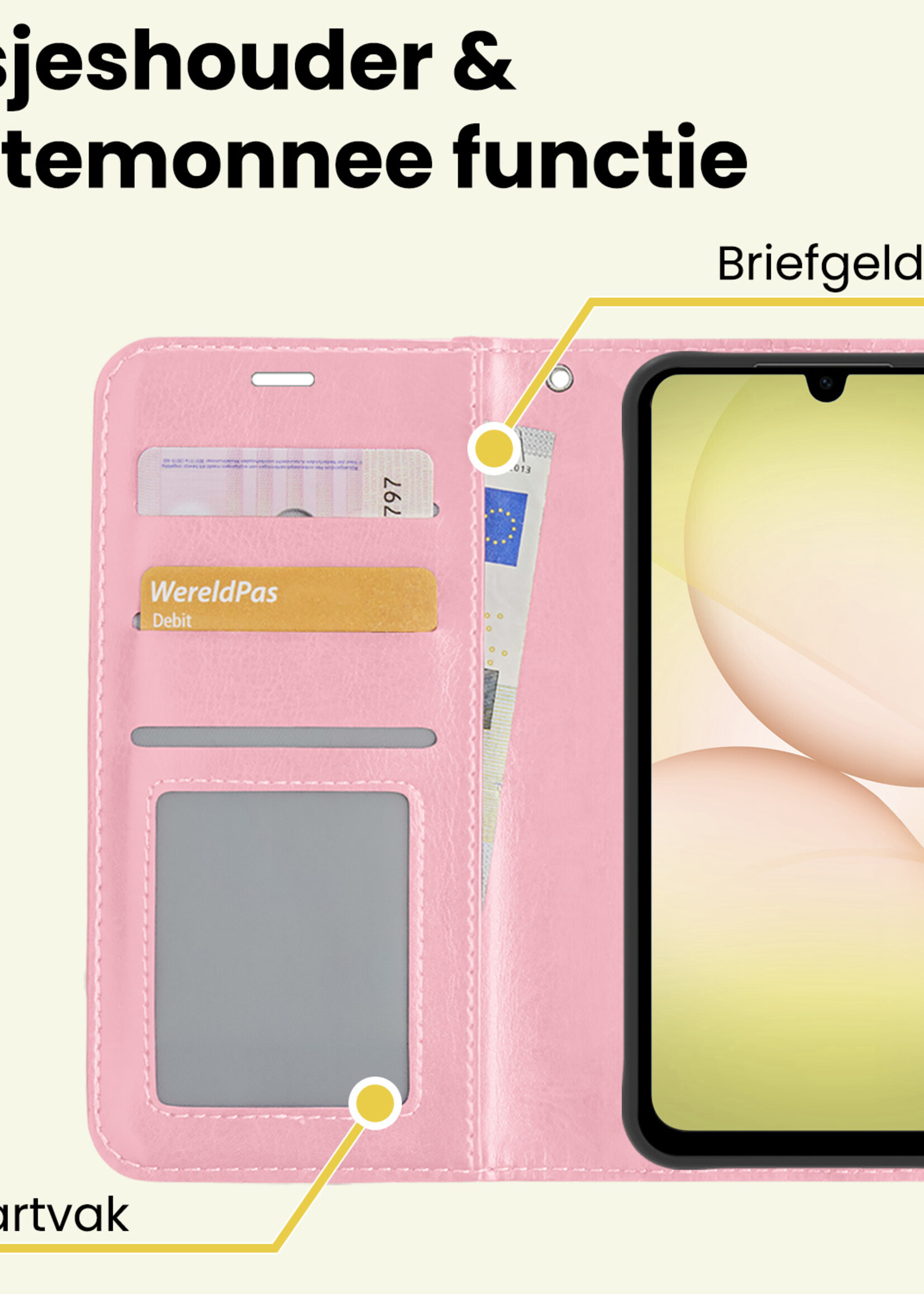 LUQ LUQ Samsung Galaxy A17 Hoesje Bookcase Met 2x Screenprotector - Lichtroze