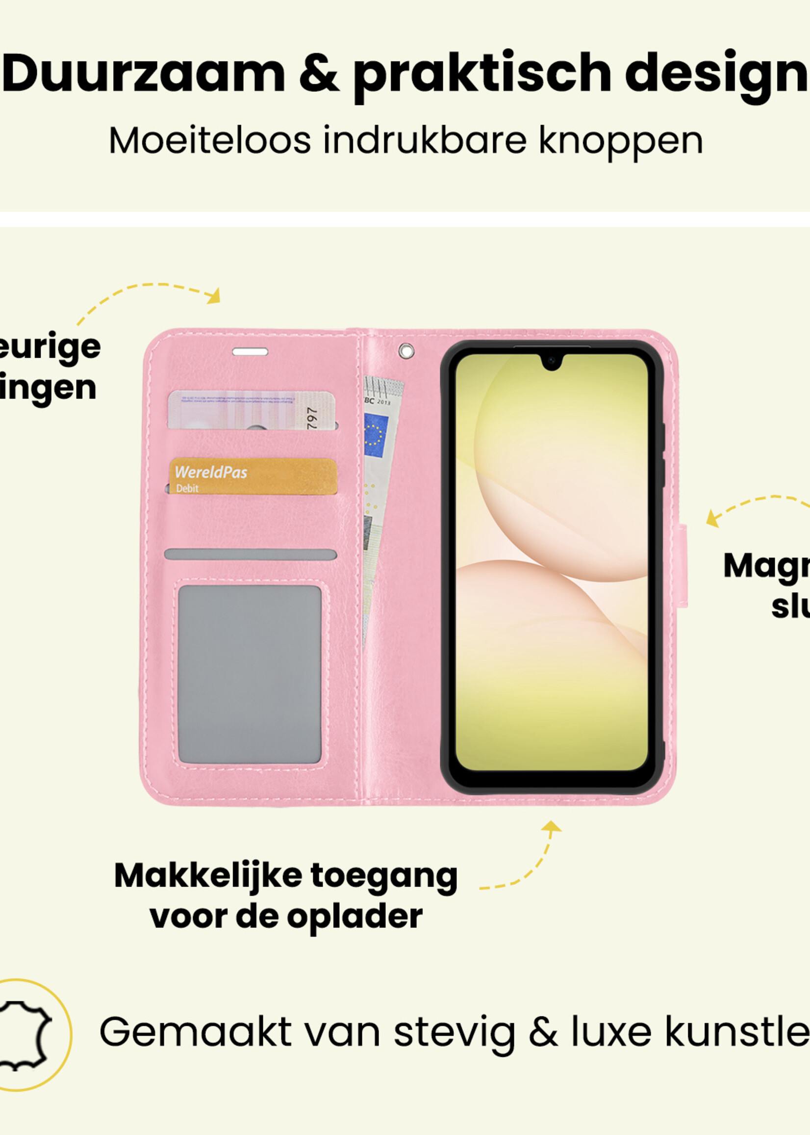 LUQ LUQ Samsung Galaxy A17 Hoesje Bookcase Met 2x Screenprotector - Lichtroze