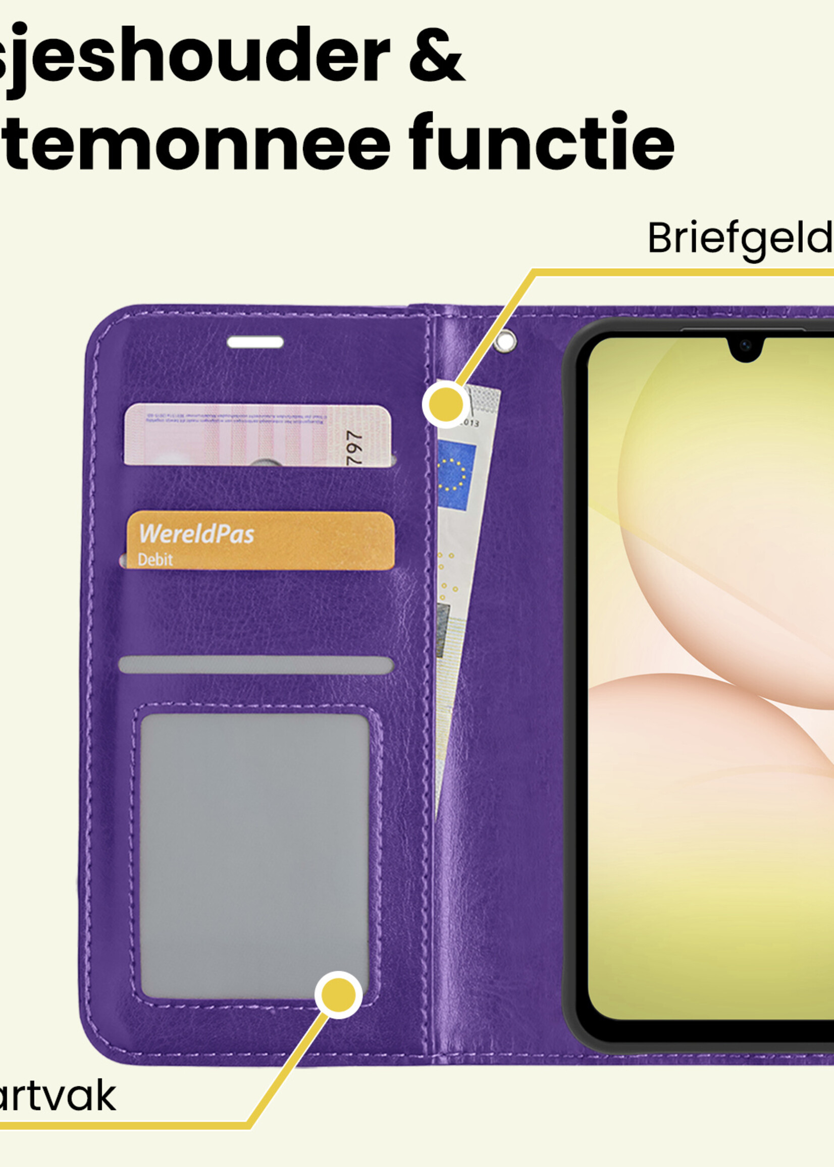 LUQ LUQ Samsung Galaxy A17 Hoesje Bookcase Met 2x Screenprotector - Paars