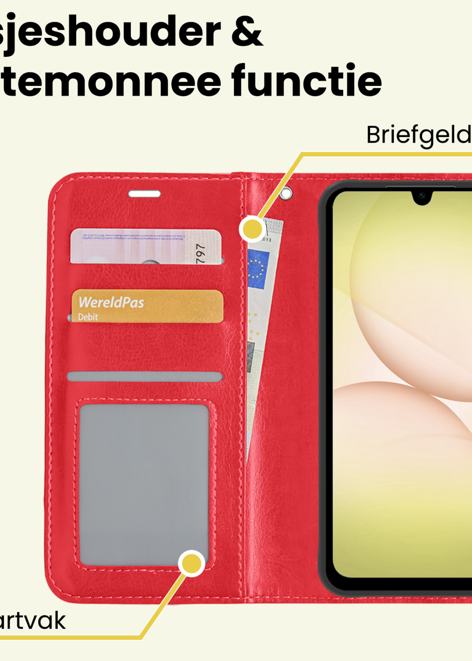 LUQ LUQ Samsung Galaxy A17 Hoesje Bookcase Met 2x Screenprotector - Rood