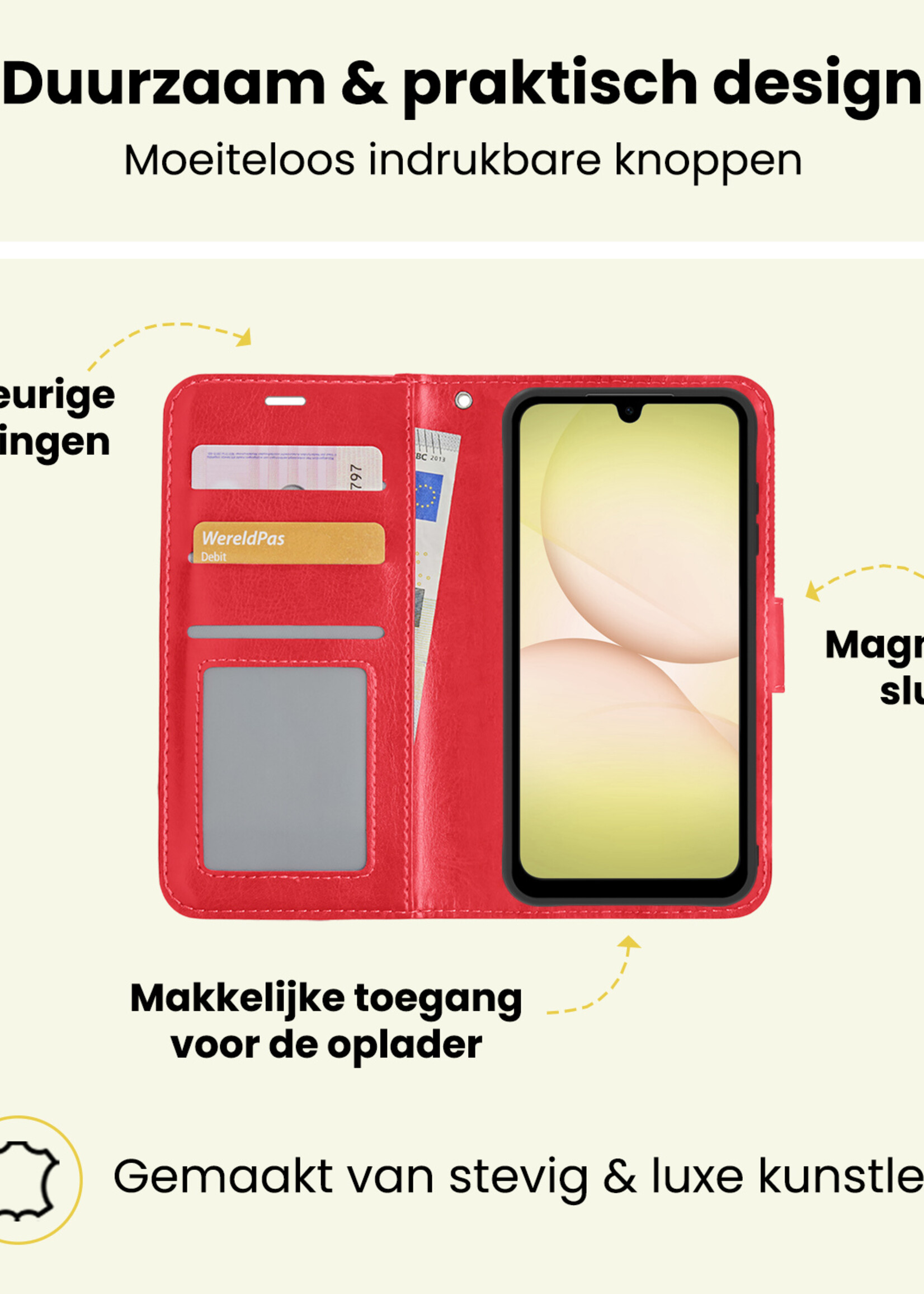 LUQ LUQ Samsung Galaxy A17 Hoesje Bookcase Met 2x Screenprotector - Rood