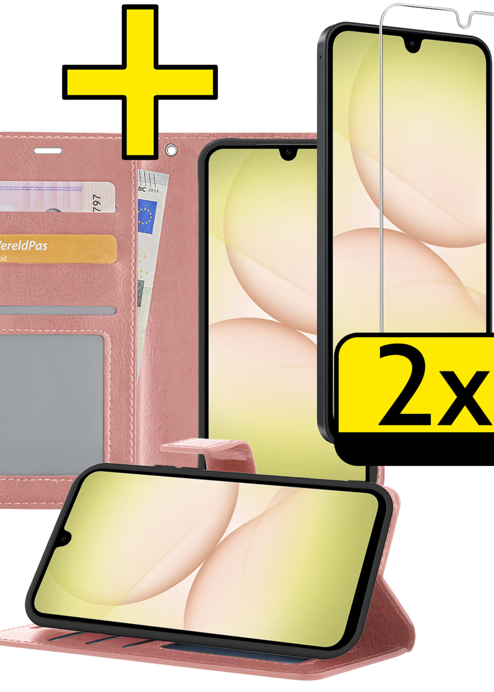 LUQ LUQ Samsung Galaxy A17 Hoesje Bookcase Met 2x Screenprotector - Rose Goud