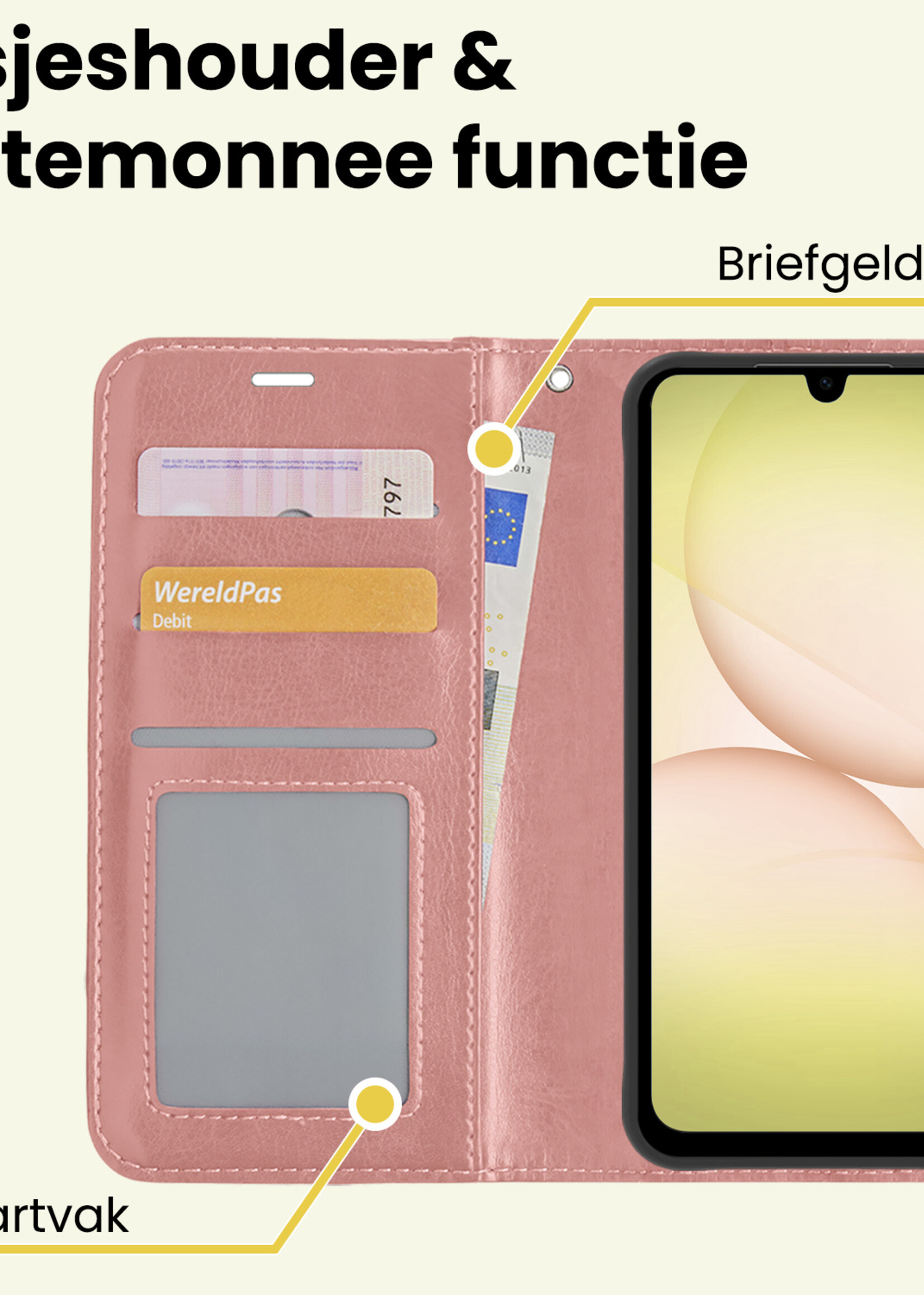 LUQ LUQ Samsung Galaxy A17 Hoesje Bookcase Met 2x Screenprotector - Rose Goud