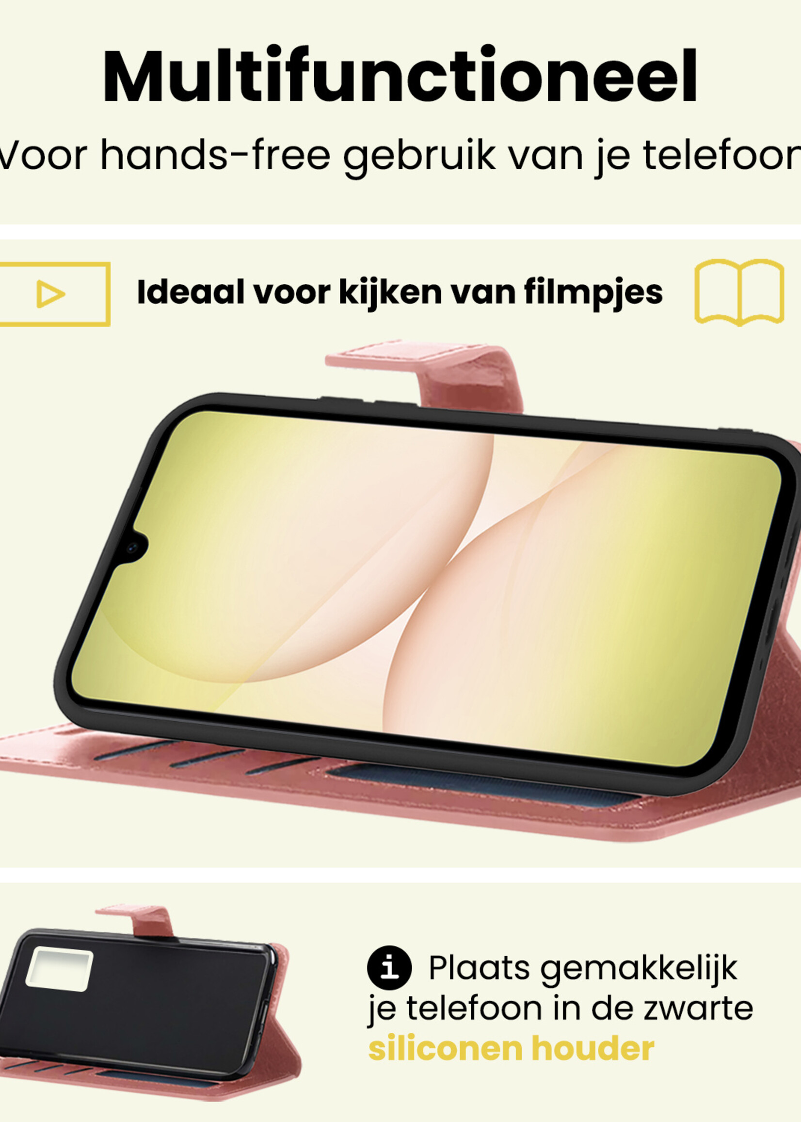 LUQ LUQ Samsung Galaxy A17 Hoesje Bookcase Met 2x Screenprotector - Rose Goud