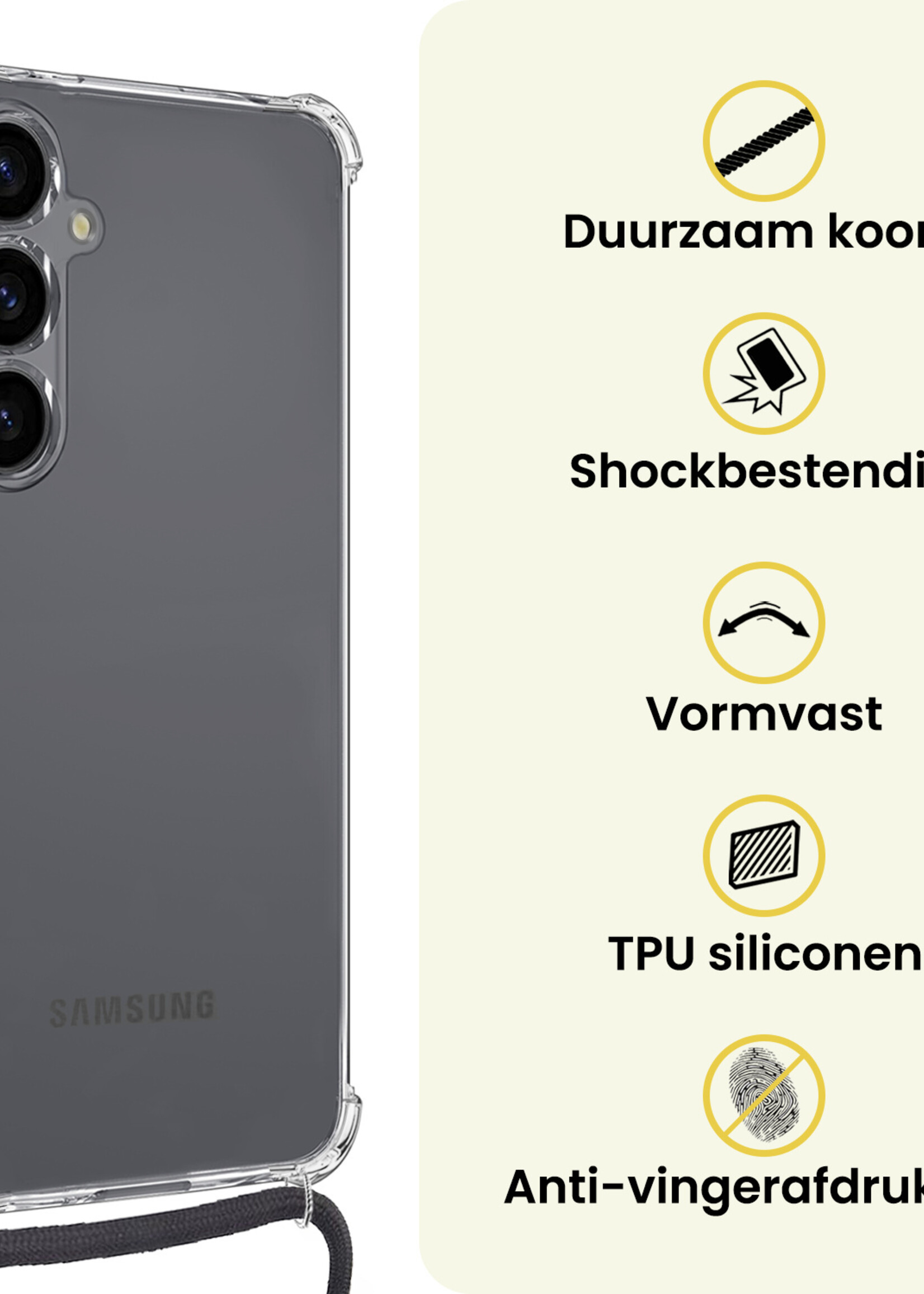 LUQ LUQ Samsung Galaxy S25 FE Hoesje Transparant Shockproof Met Zwart Koord