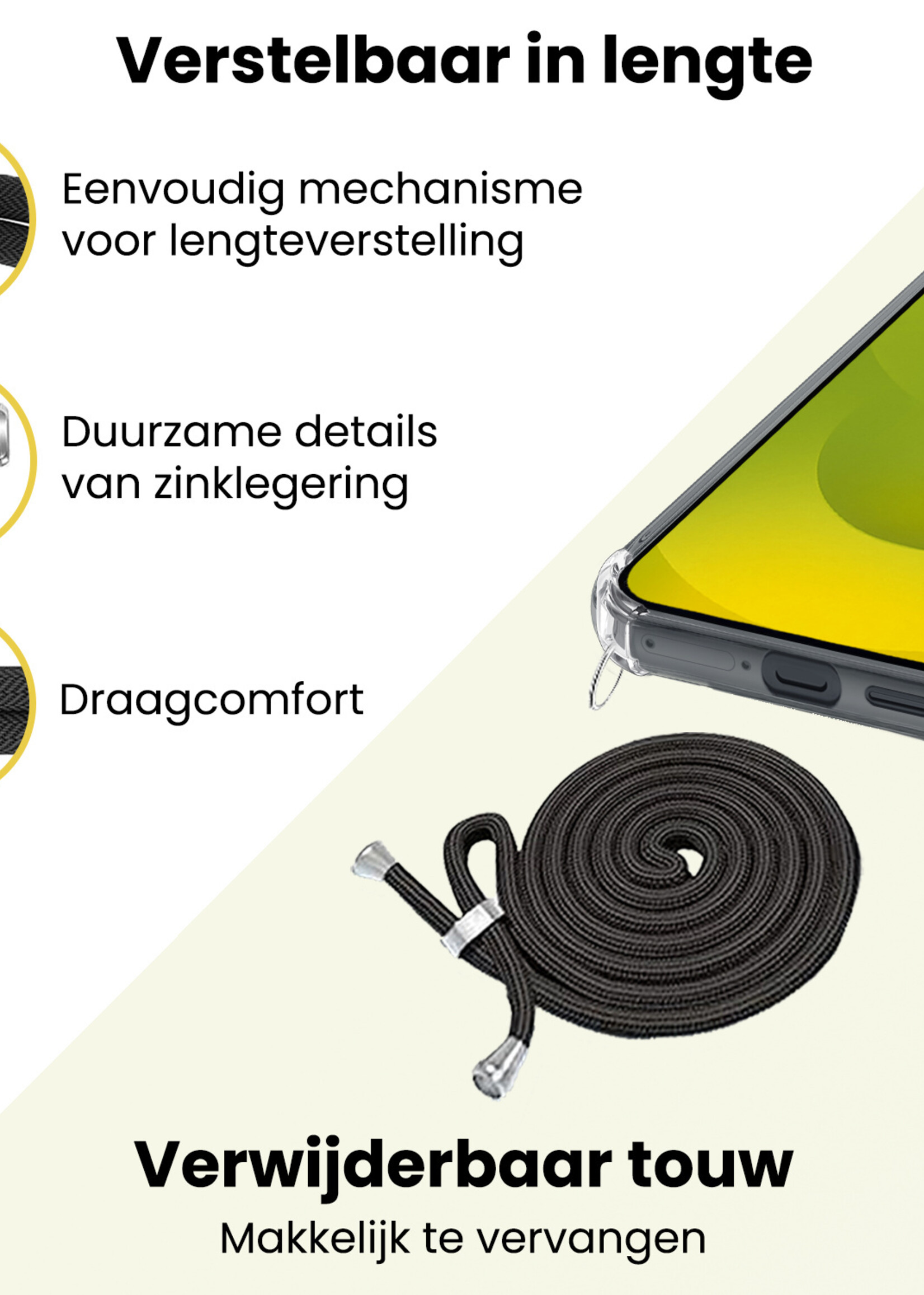 LUQ LUQ Samsung Galaxy S25 FE Hoesje Transparant Shockproof Met Zwart Koord