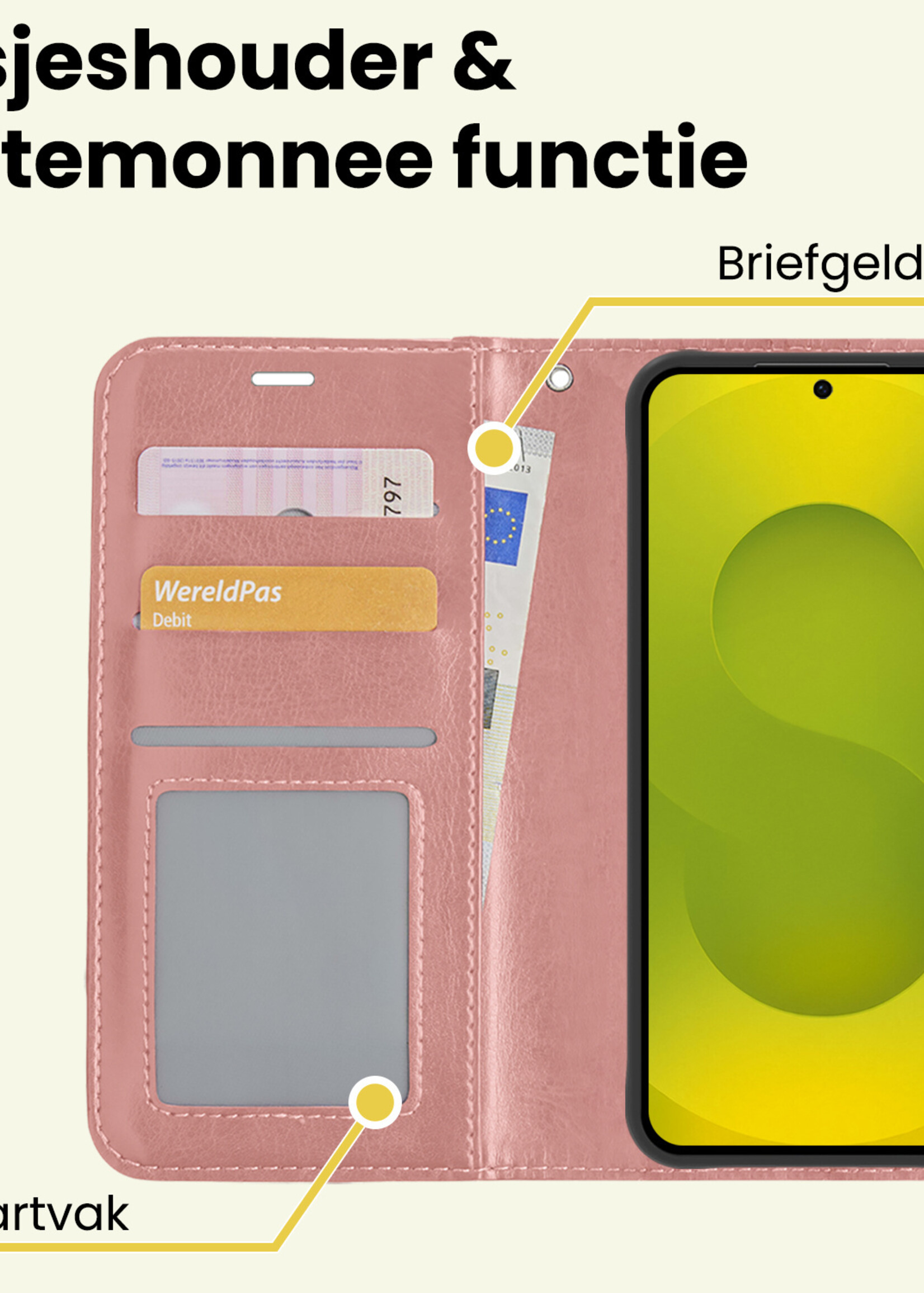 LUQ LUQ Samsung Galaxy S25 FE Hoesje Bookcase Met Screenprotector - Rose Goud