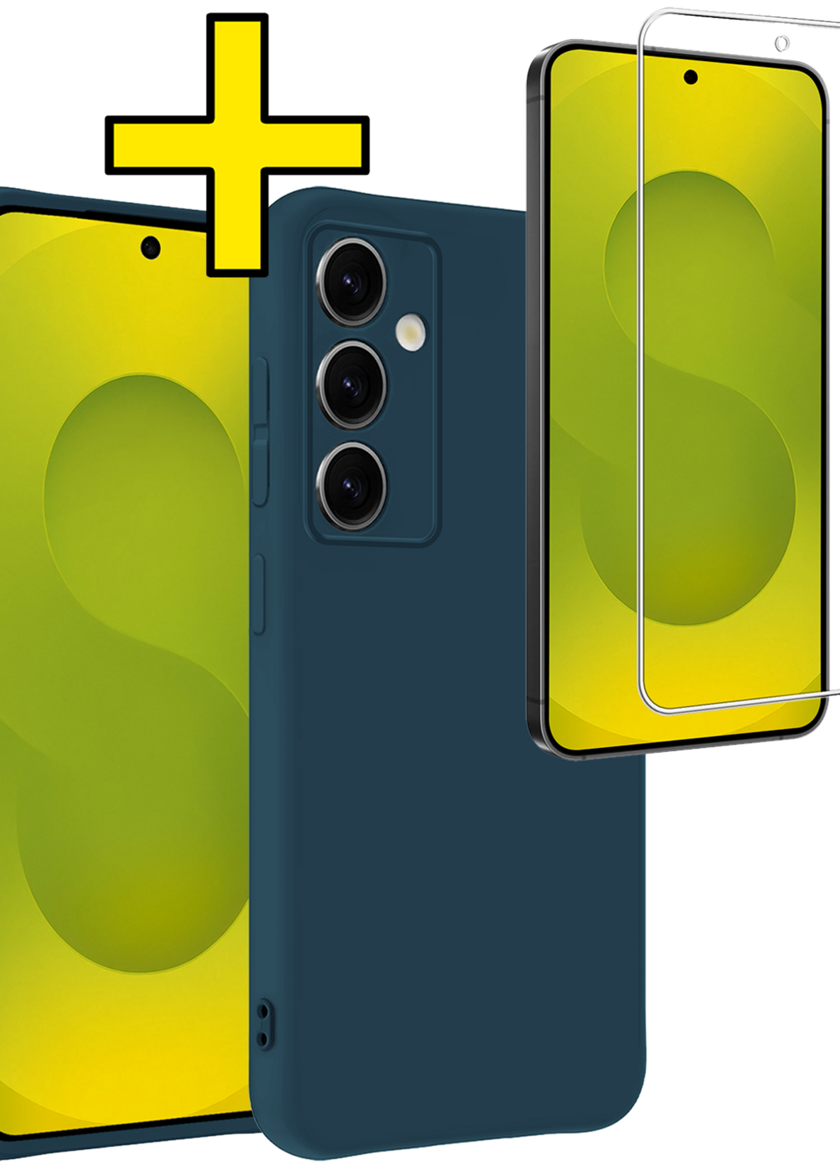 LUQ LUQ Samsung Galaxy S25 FE Hoesje Siliconen Met Screenprotector - Donkerblauw