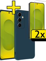 LUQ LUQ Samsung Galaxy S25 FE Hoesje Siliconen Met 2x Screenprotector - Donkerblauw