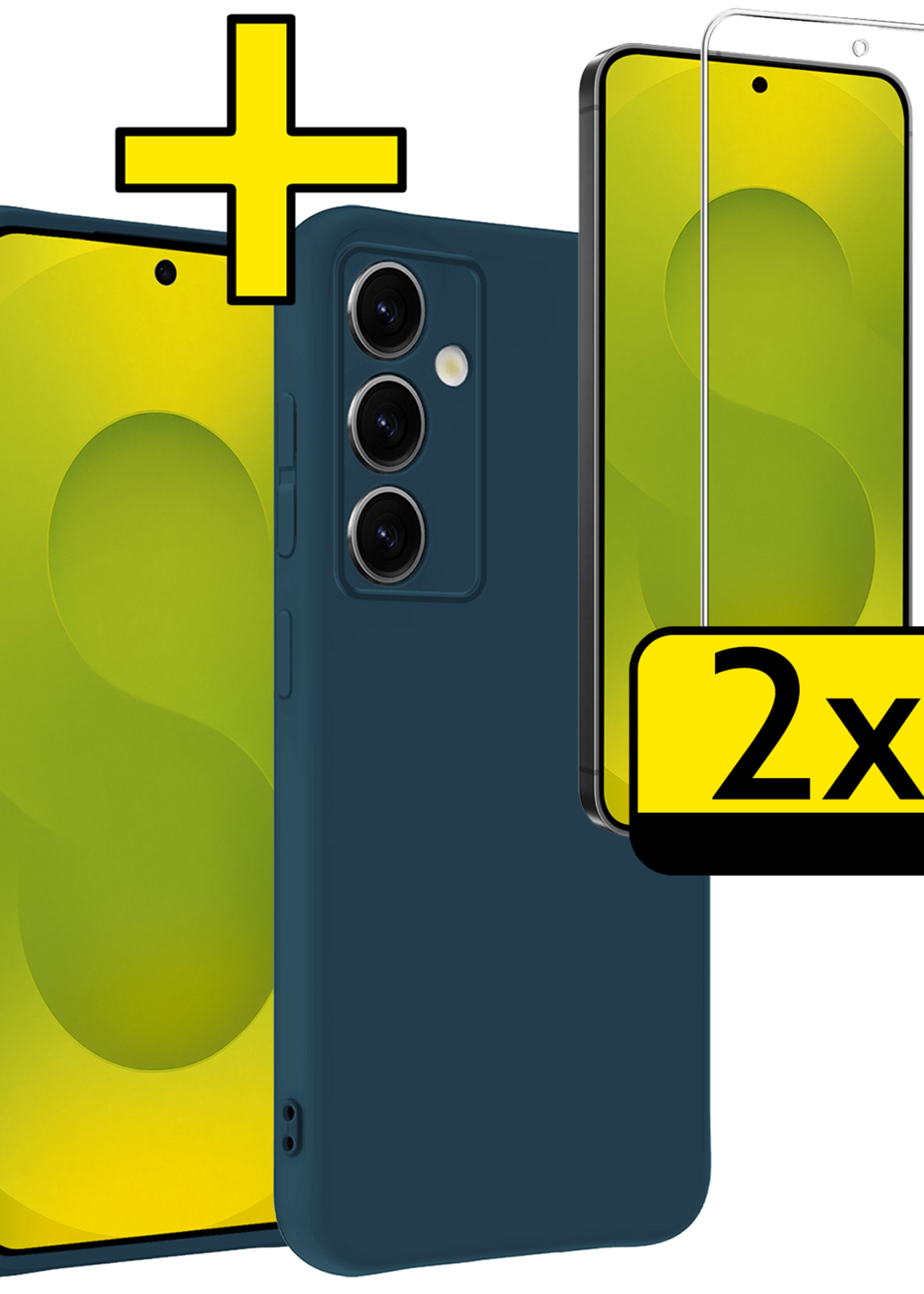 LUQ LUQ Samsung Galaxy S25 FE Hoesje Siliconen Met 2x Screenprotector - Donkerblauw