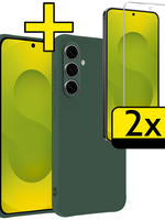 LUQ LUQ Samsung Galaxy S25 FE Hoesje Siliconen Met 2x Screenprotector - Donkergroen
