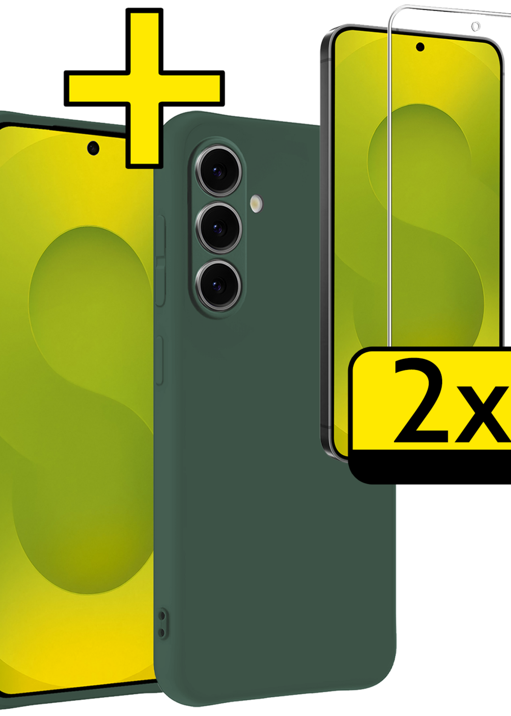 LUQ LUQ Samsung Galaxy S25 FE Hoesje Siliconen Met 2x Screenprotector - Donkergroen