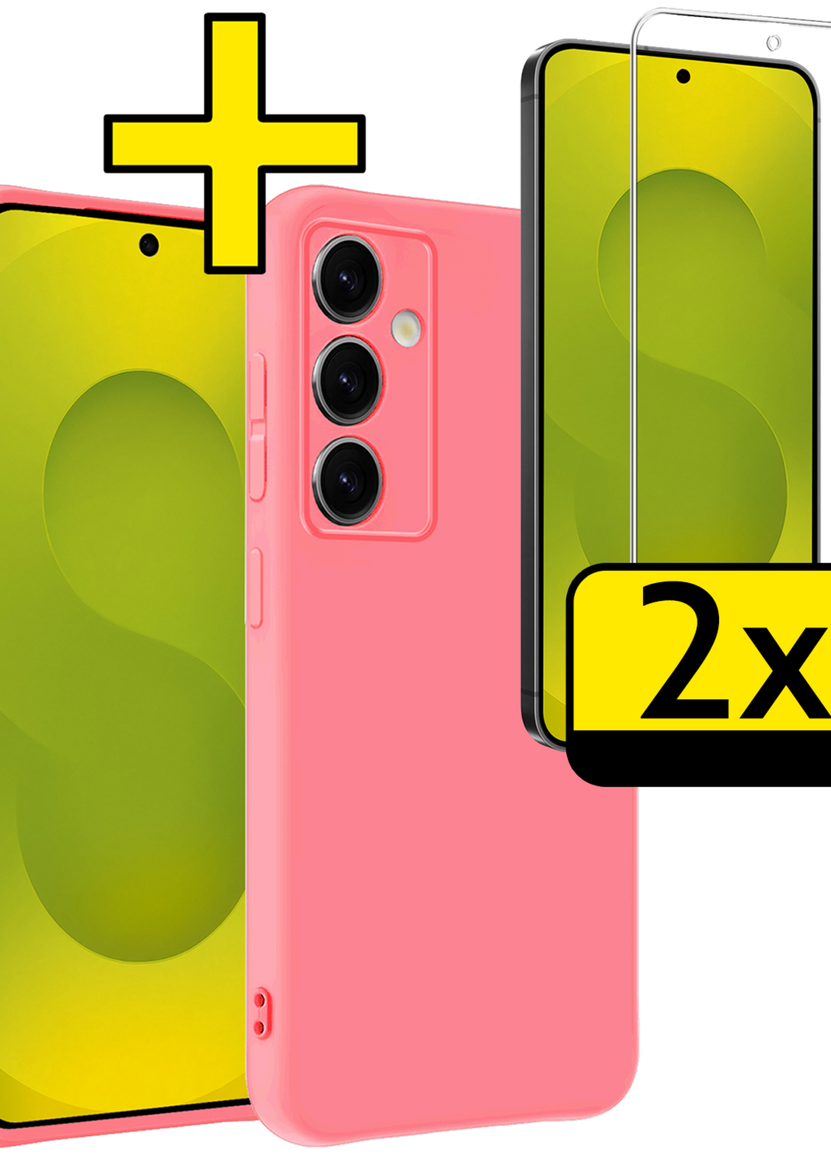 LUQ LUQ Samsung Galaxy S25 FE Hoesje Siliconen Met 2x Screenprotector - Lichtroze