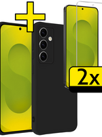 LUQ LUQ Samsung Galaxy S25 FE Hoesje Siliconen Met 2x Screenprotector - Zwart
