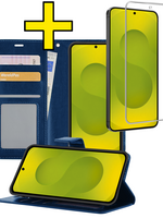 LUQ LUQ Samsung Galaxy S25 FE Hoesje Bookcase Met Screenprotector - Donkerblauw