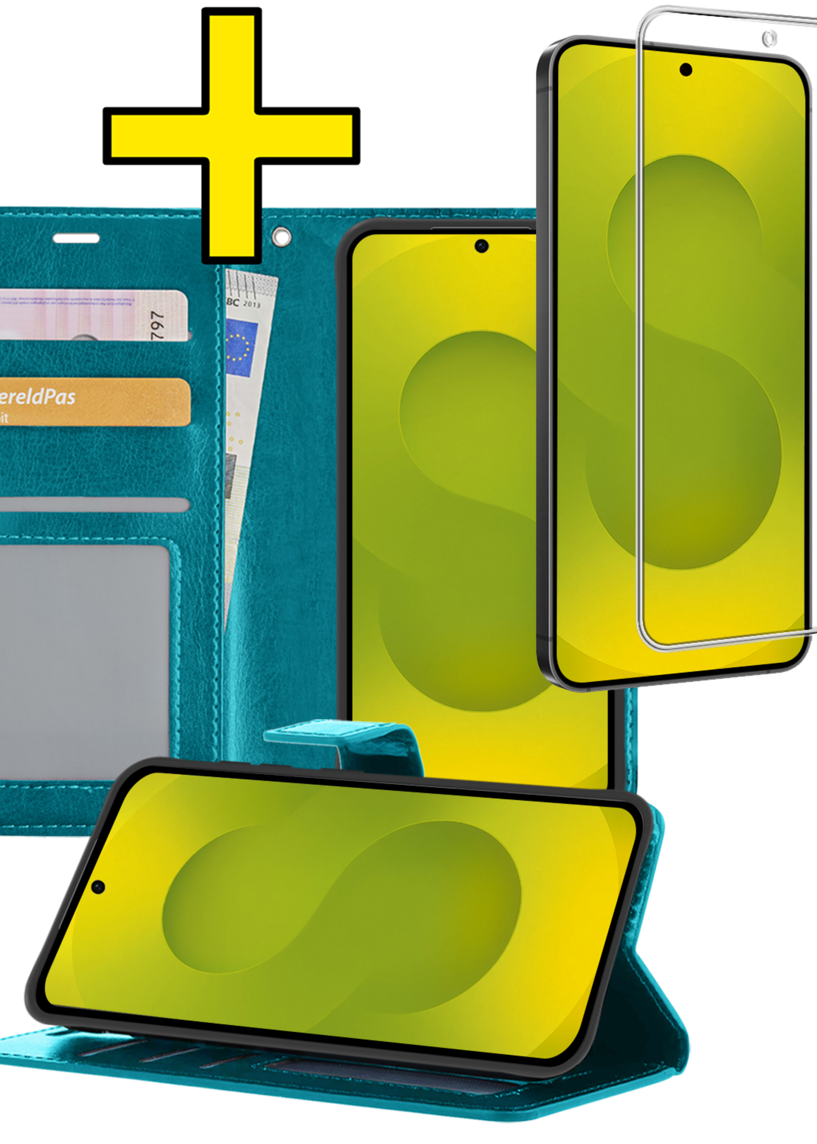 LUQ LUQ Samsung Galaxy S25 FE Hoesje Bookcase Met Screenprotector - Turquoise