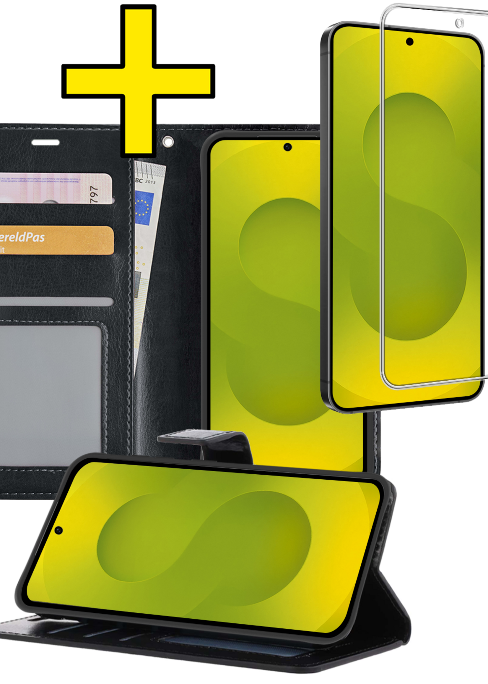 LUQ LUQ Samsung Galaxy S25 FE Hoesje Bookcase Met Screenprotector - Zwart