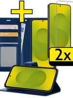 LUQ LUQ Samsung Galaxy S25 FE Hoesje Bookcase Met 2x Screenprotector - Donkerblauw