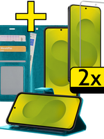 LUQ LUQ Samsung Galaxy S25 FE Hoesje Bookcase Met 2x Screenprotector - Turquoise