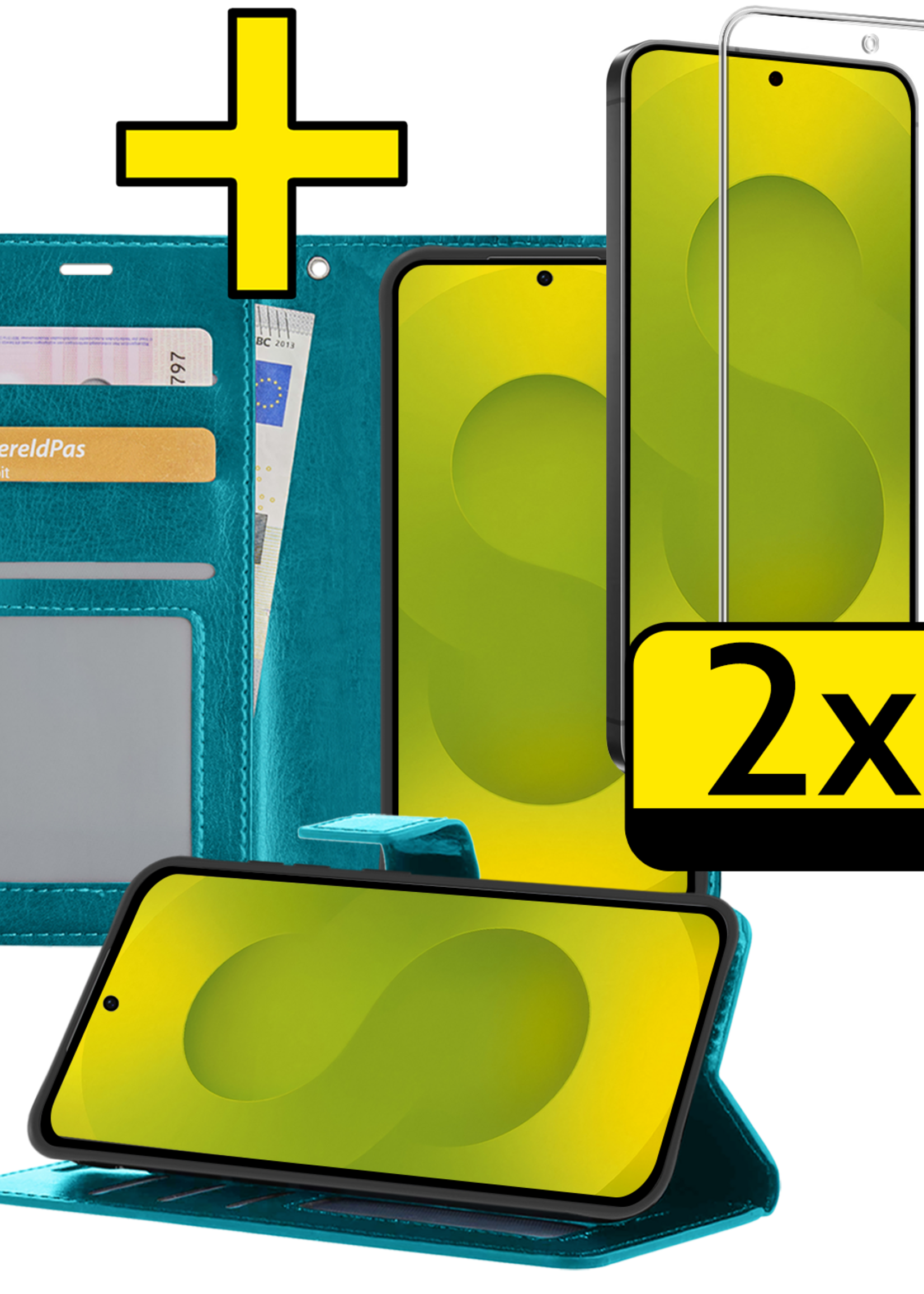 LUQ LUQ Samsung Galaxy S25 FE Hoesje Bookcase Met 2x Screenprotector - Turquoise