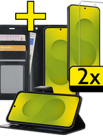 LUQ LUQ Samsung Galaxy S25 FE Hoesje Bookcase Met 2x Screenprotector - Zwart