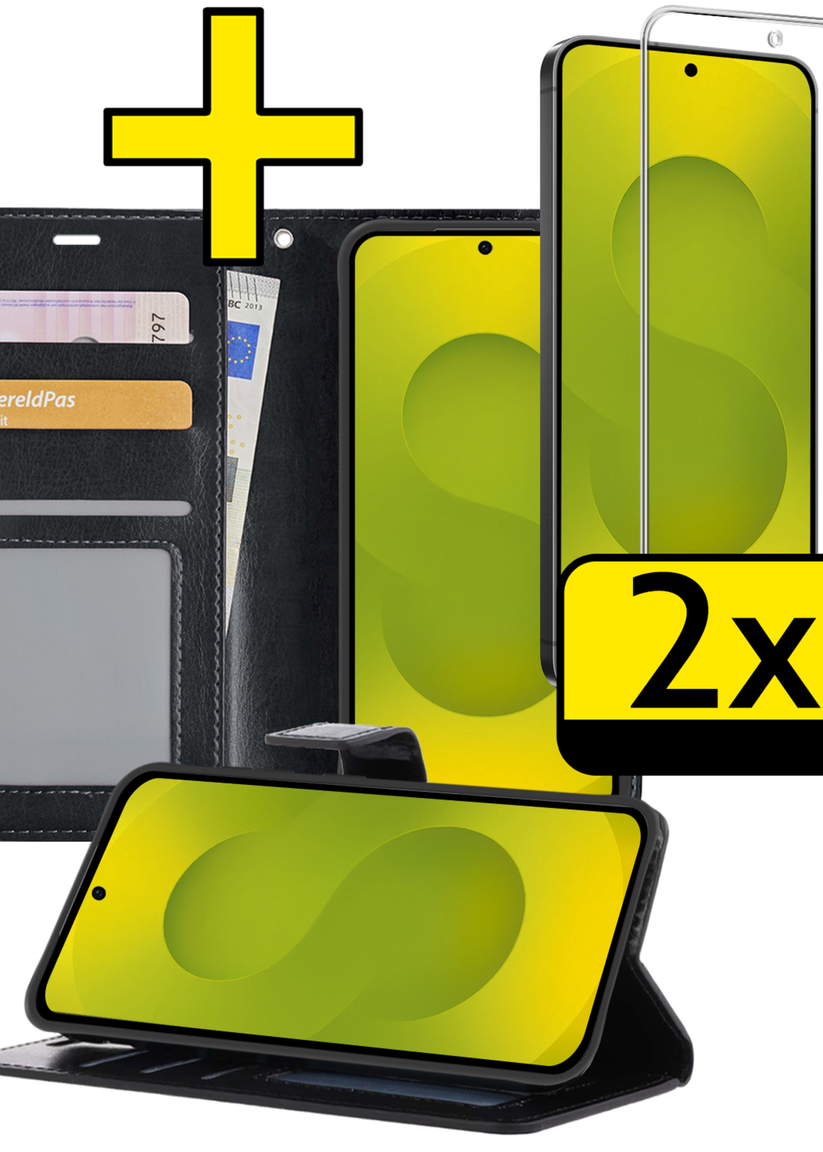 LUQ LUQ Samsung Galaxy S25 FE Hoesje Bookcase Met 2x Screenprotector - Zwart