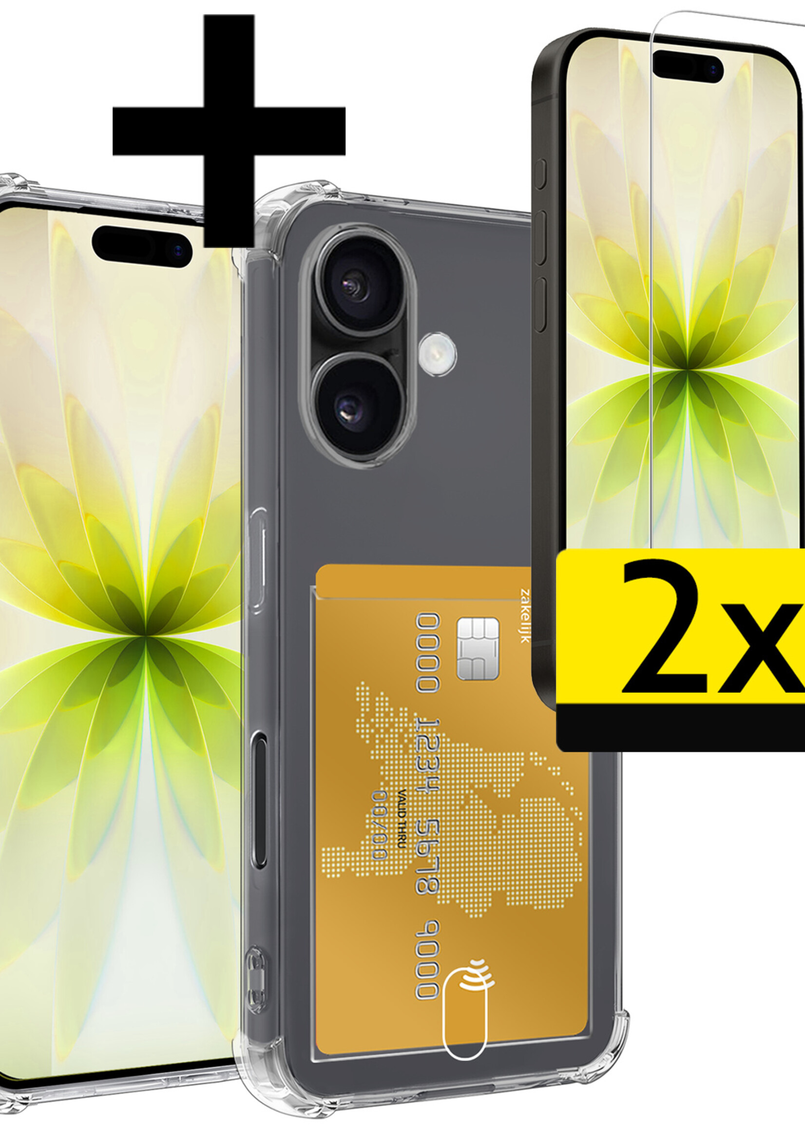 LUQ LUQ iPhone 17 Hoesje Pashouder Met 2x Screenprotector