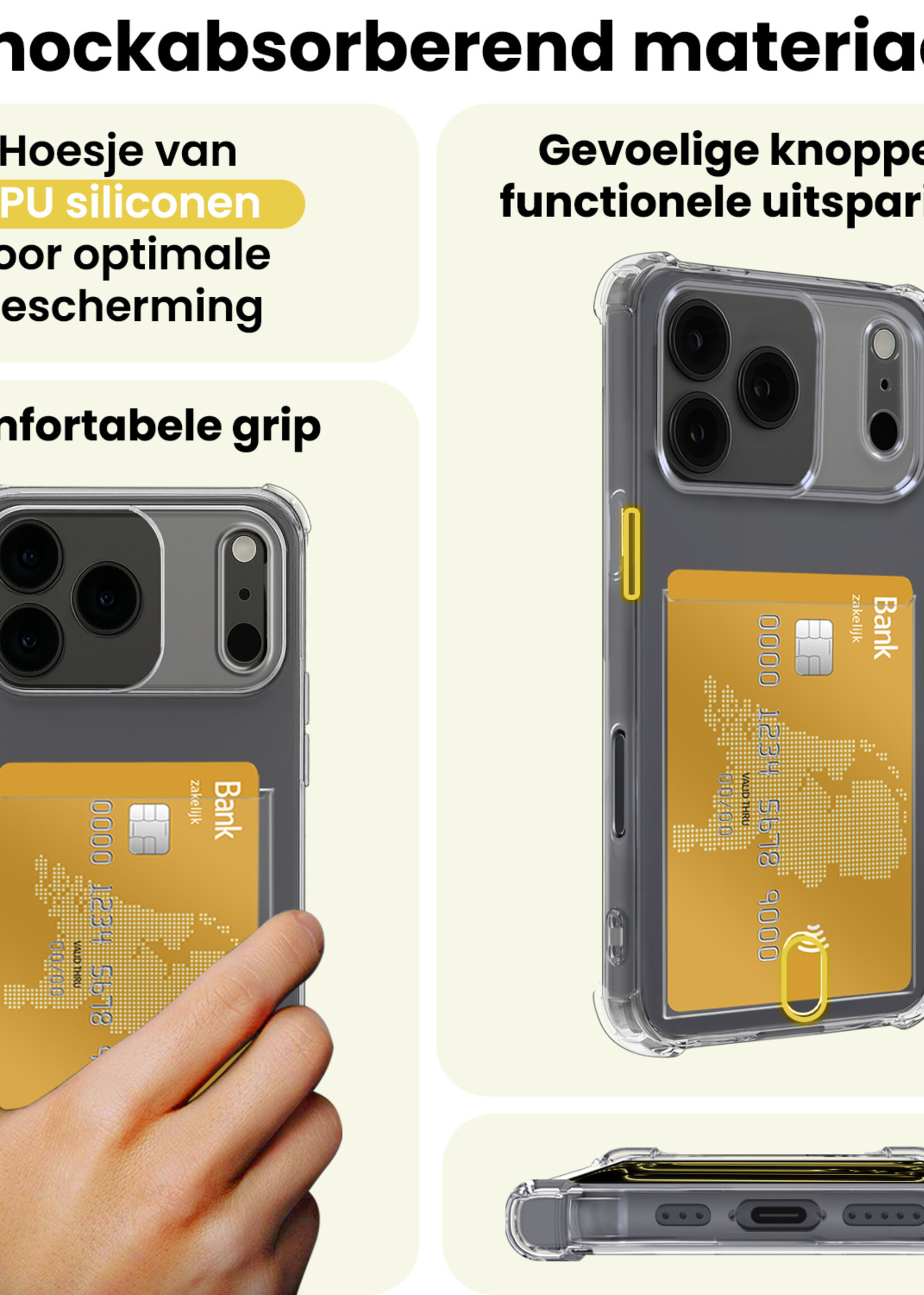 LUQ LUQ iPhone 17 Pro Max Hoesje Pashouder Met 2x Screenprotector