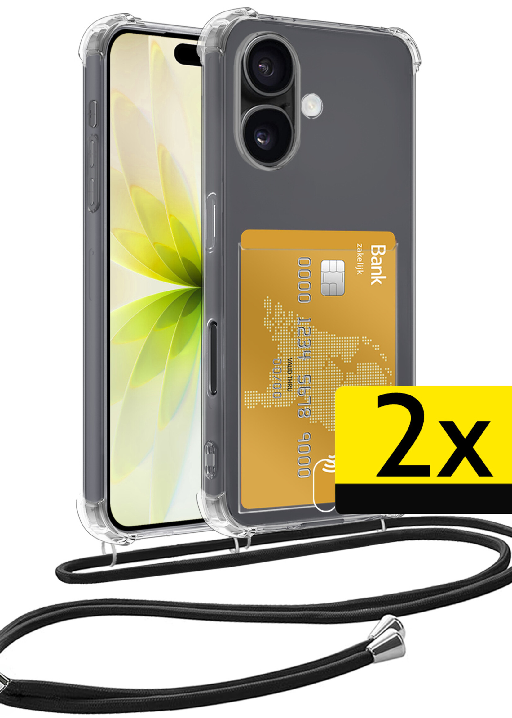 LUQ LUQ iPhone 17 Hoesje Pashouder met Koord - 2 PACK