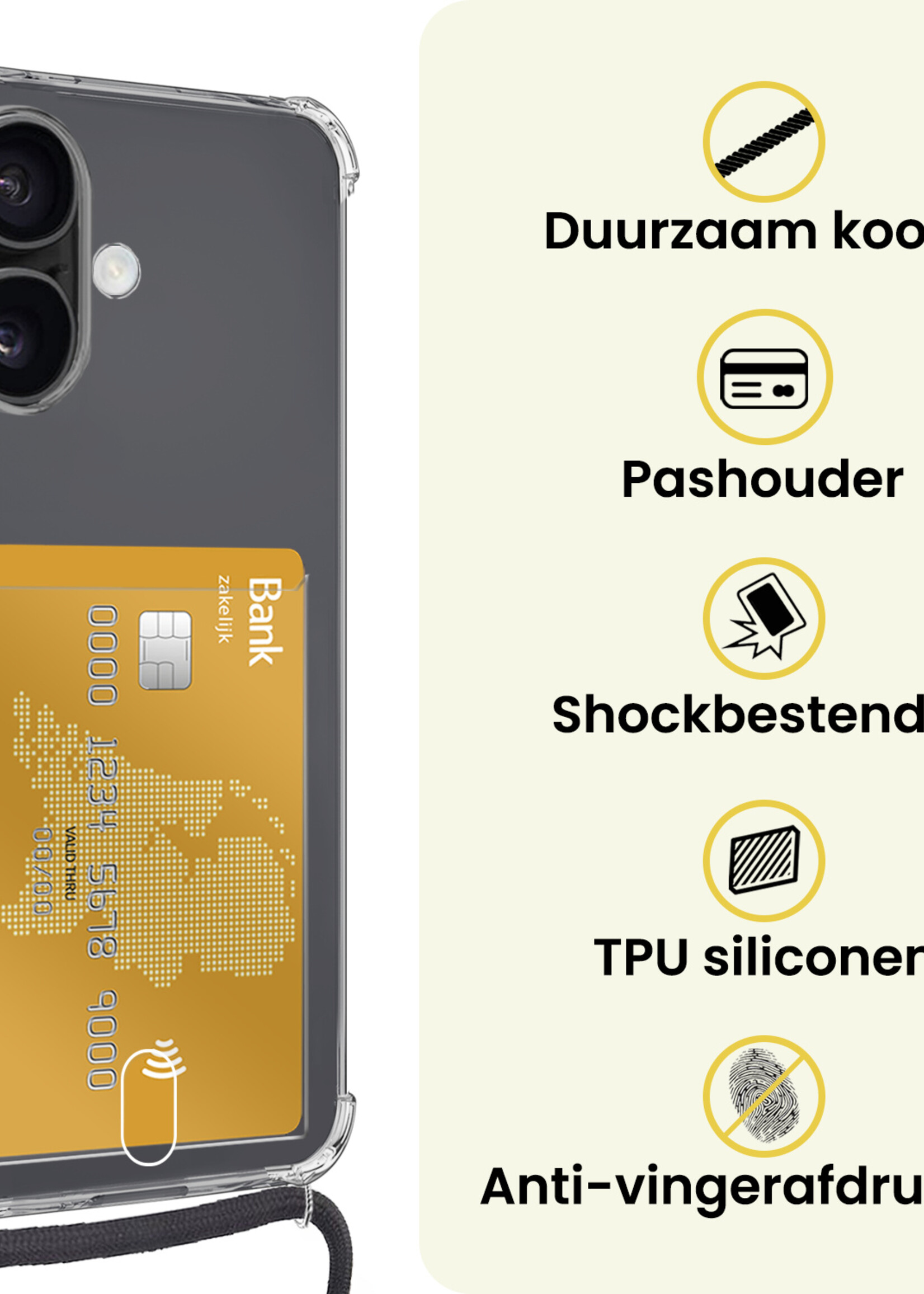 LUQ LUQ iPhone 17 Hoesje Pashouder met Koord - 2 PACK