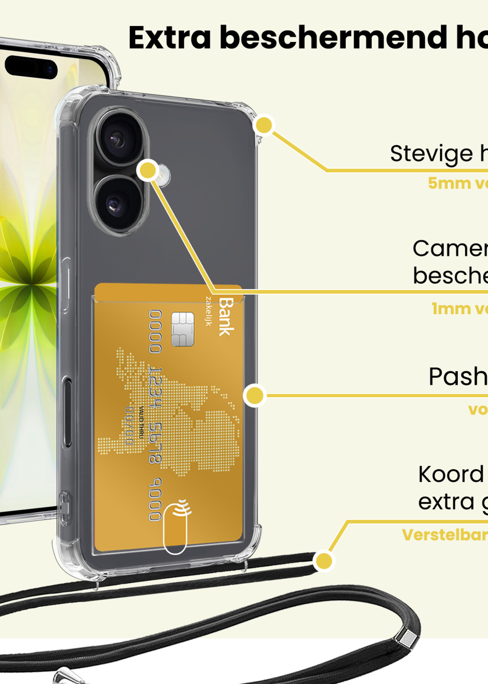 LUQ LUQ iPhone 17 Hoesje Pashouder met Koord - 2 PACK