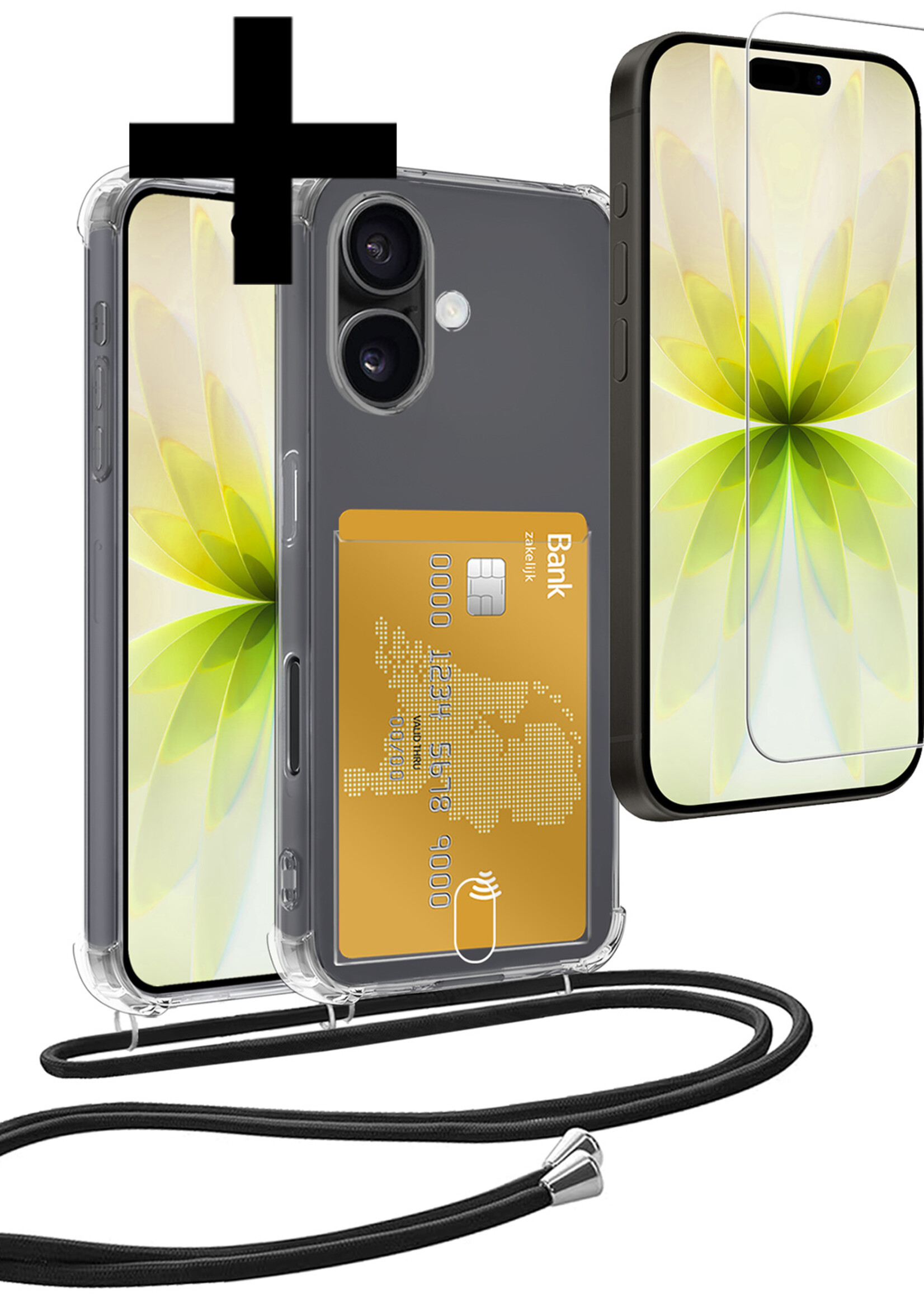 LUQ LUQ iPhone 17 Hoesje Pashouder met Koord Met Screenprotector