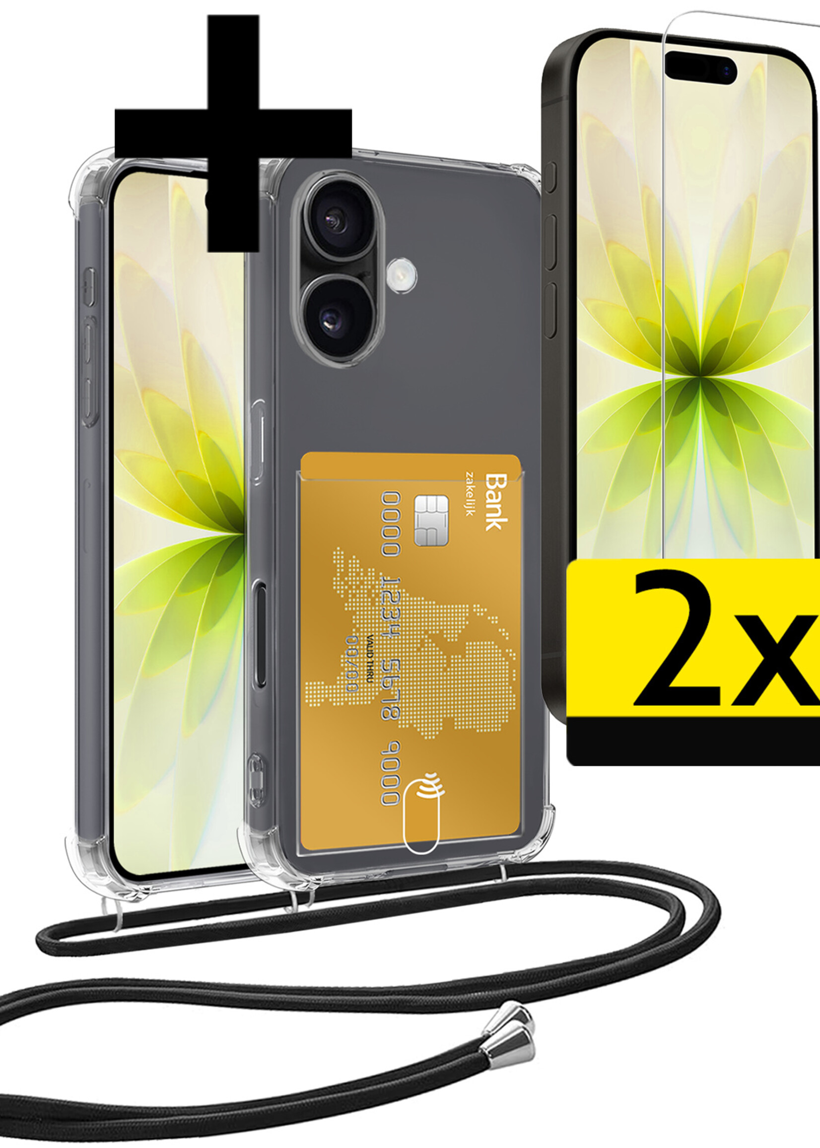 LUQ LUQ iPhone 17 Hoesje Pashouder met Koord Met 2x Screenprotector