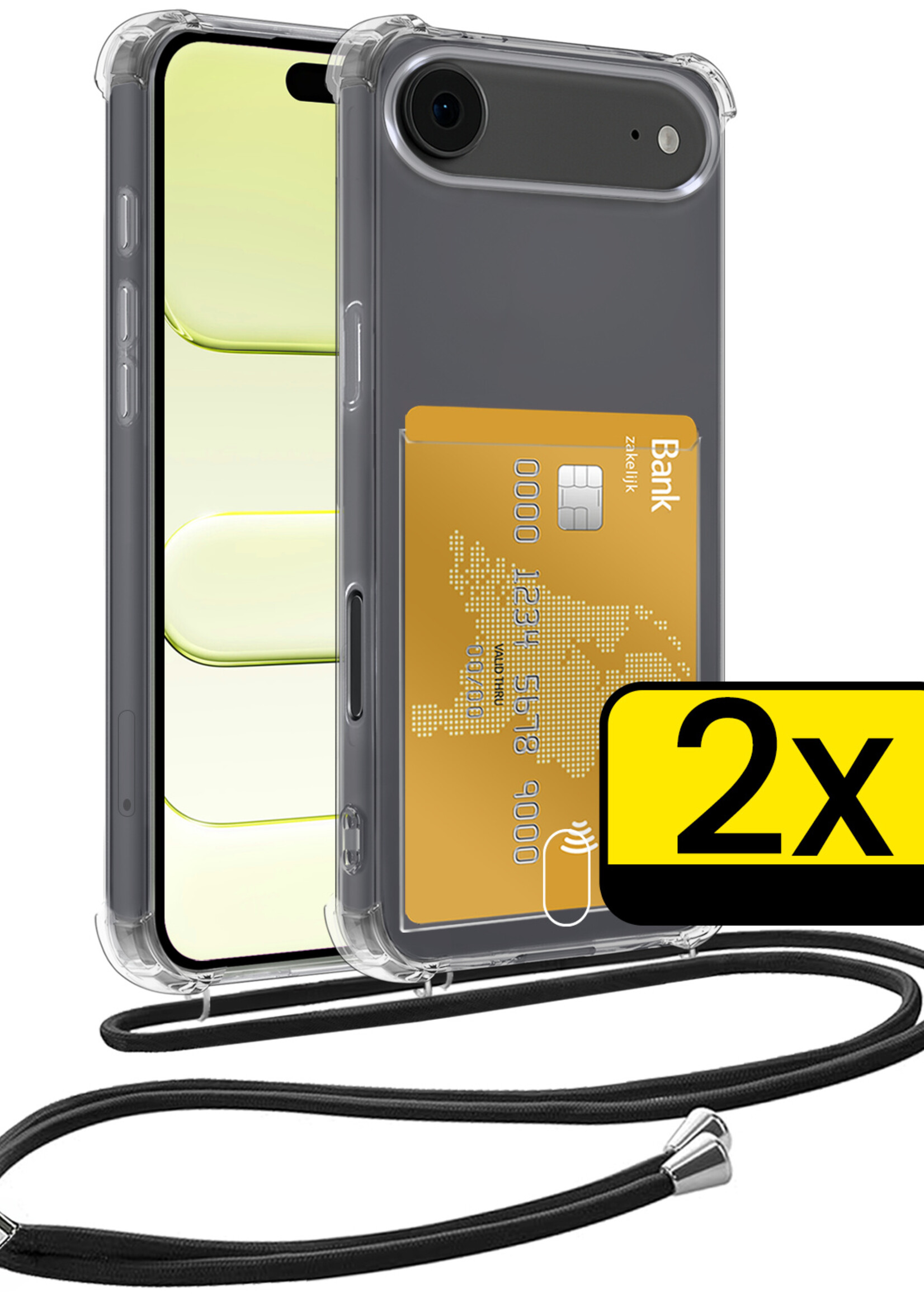 LUQ LUQ iPhone Air Hoesje Pashouder met Koord - 2 PACK