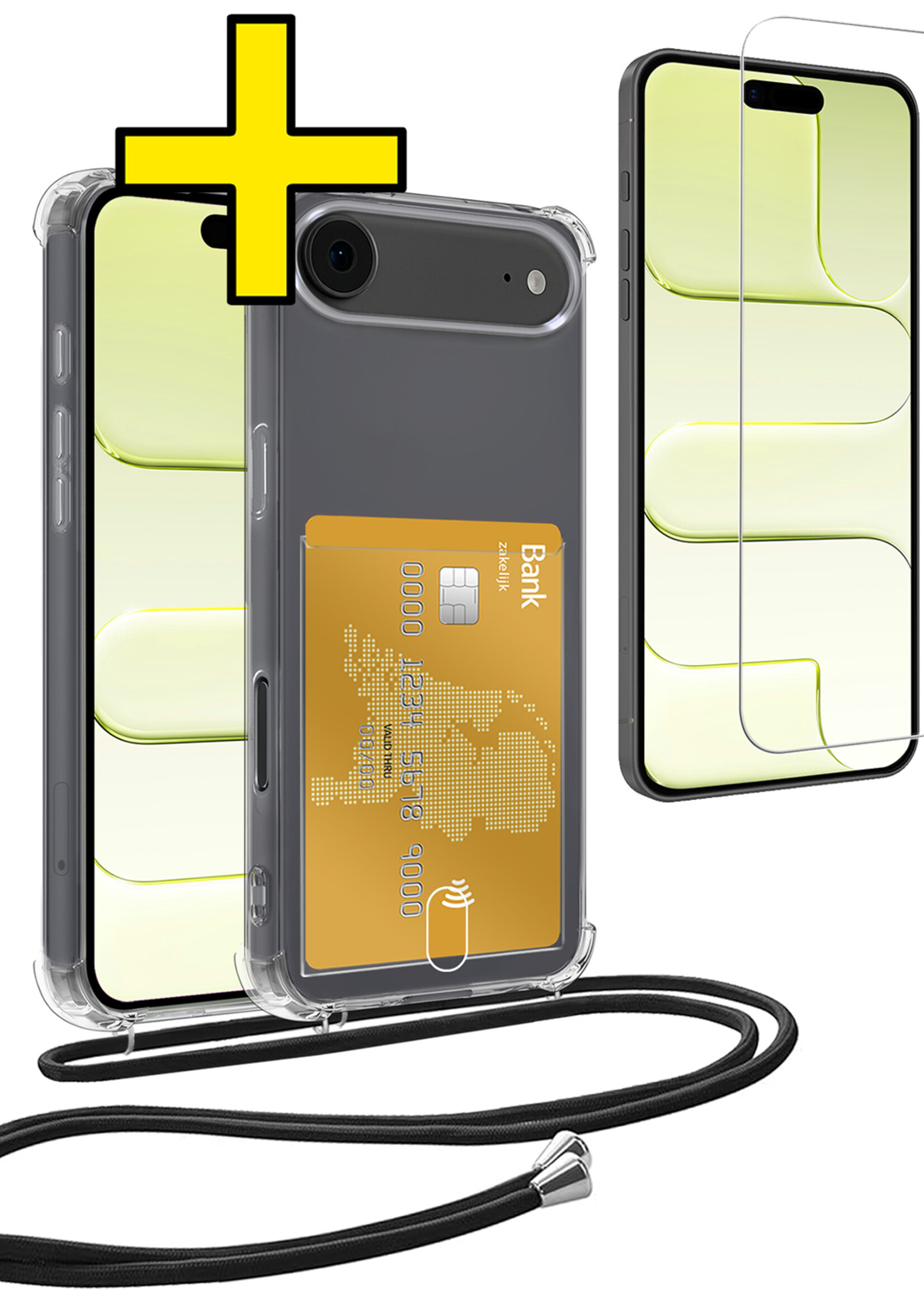 LUQ LUQ iPhone Air Hoesje Pashouder met Koord Met Screenprotector