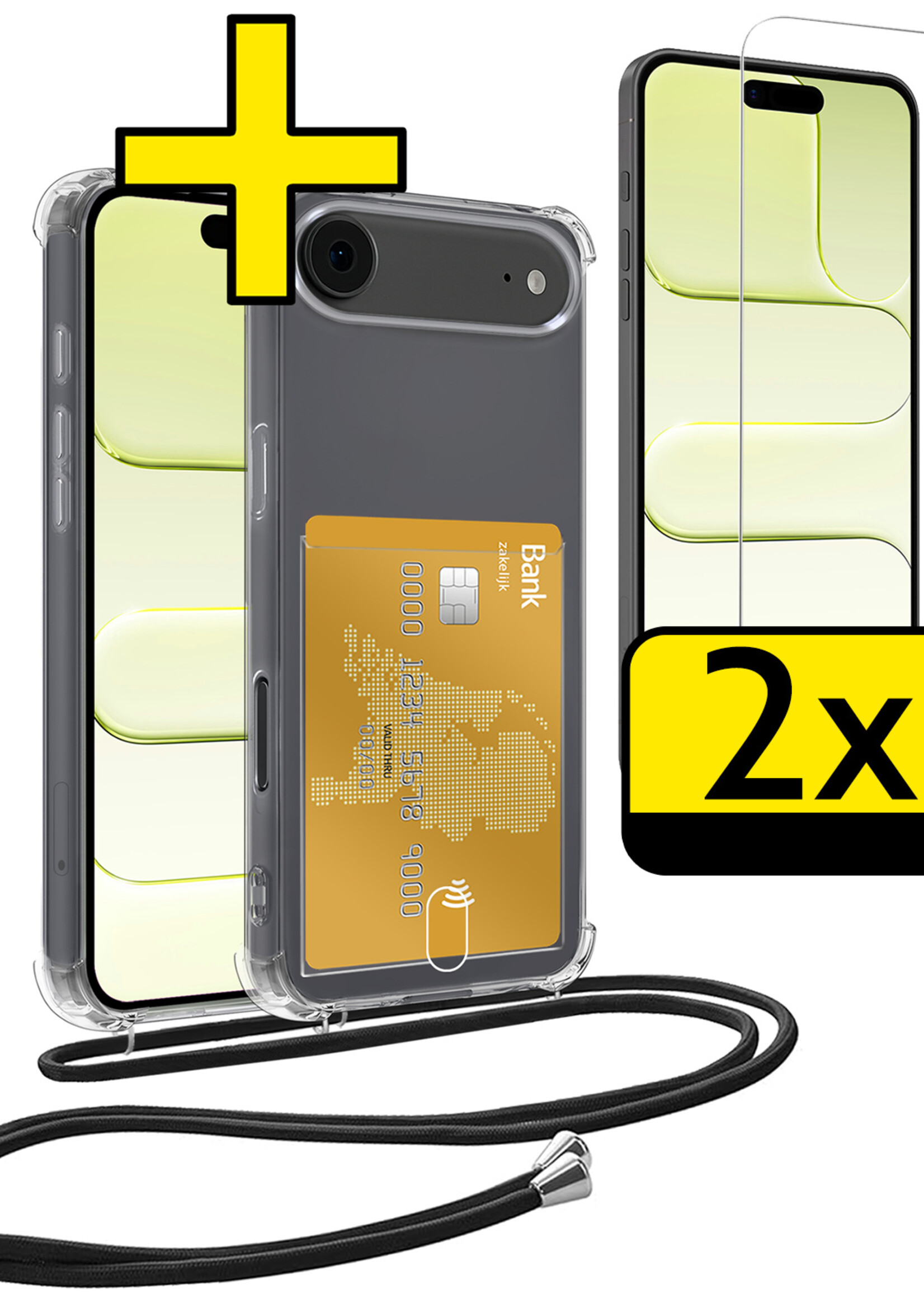 LUQ LUQ iPhone Air Hoesje Pashouder met Koord Met 2x Screenprotector
