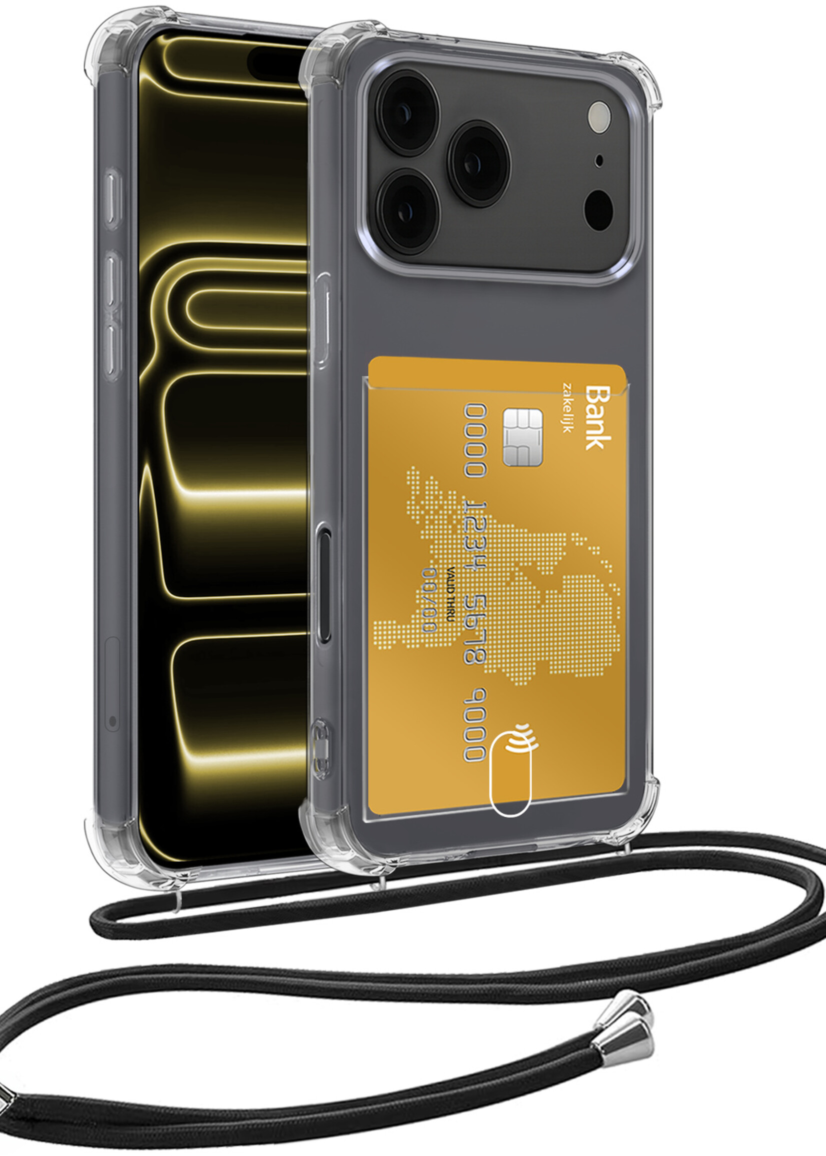 LUQ LUQ iPhone 17 Pro Hoesje Pashouder met Koord