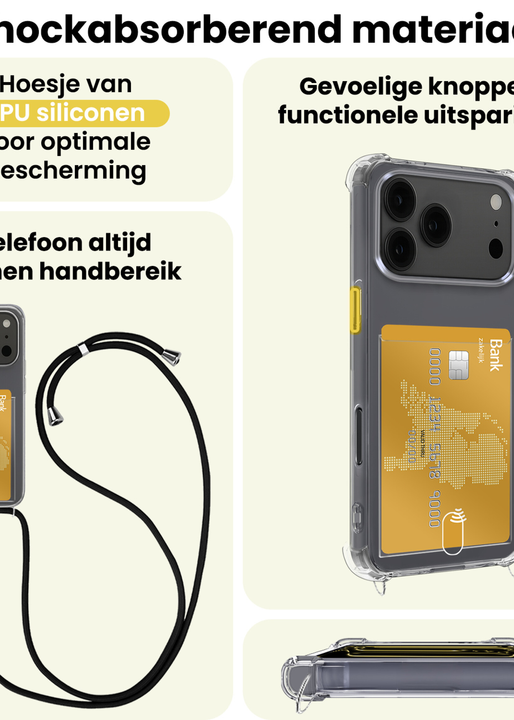 LUQ LUQ iPhone 17 Pro Hoesje Pashouder met Koord