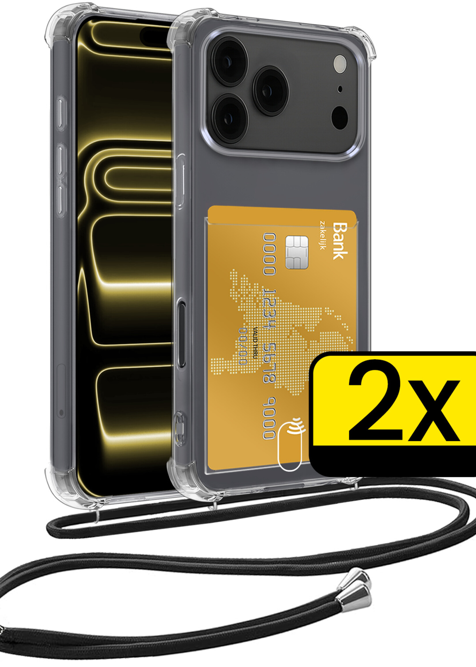 LUQ LUQ iPhone 17 Pro Hoesje Pashouder met Koord - 2 PACK