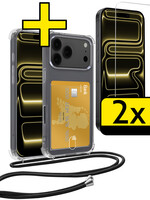 LUQ LUQ iPhone 17 Pro Hoesje Pashouder met Koord Met 2x Screenprotector