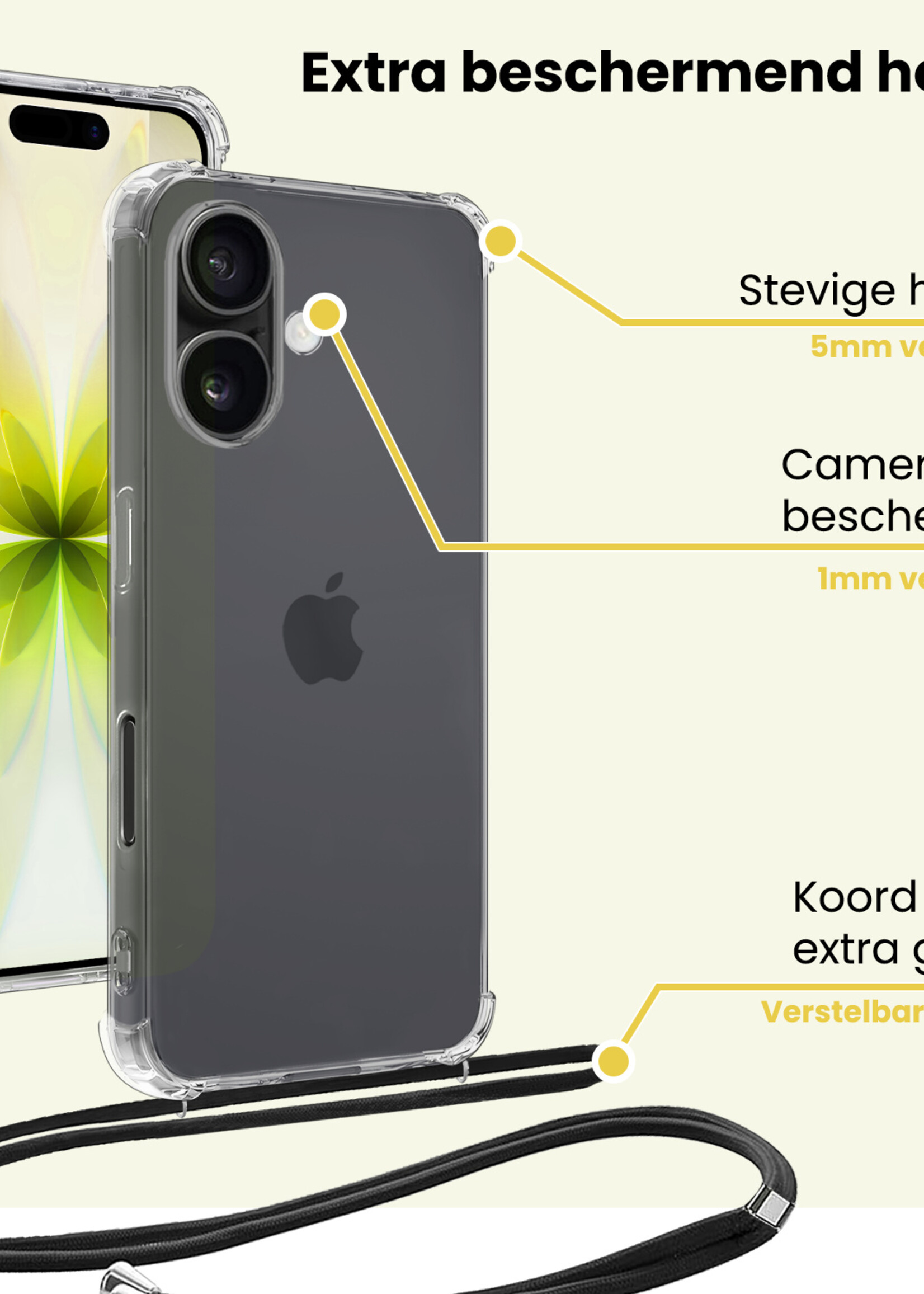 LUQ LUQ iPhone 17 Hoesje Transparant Shockproof Met Zwart Koord
