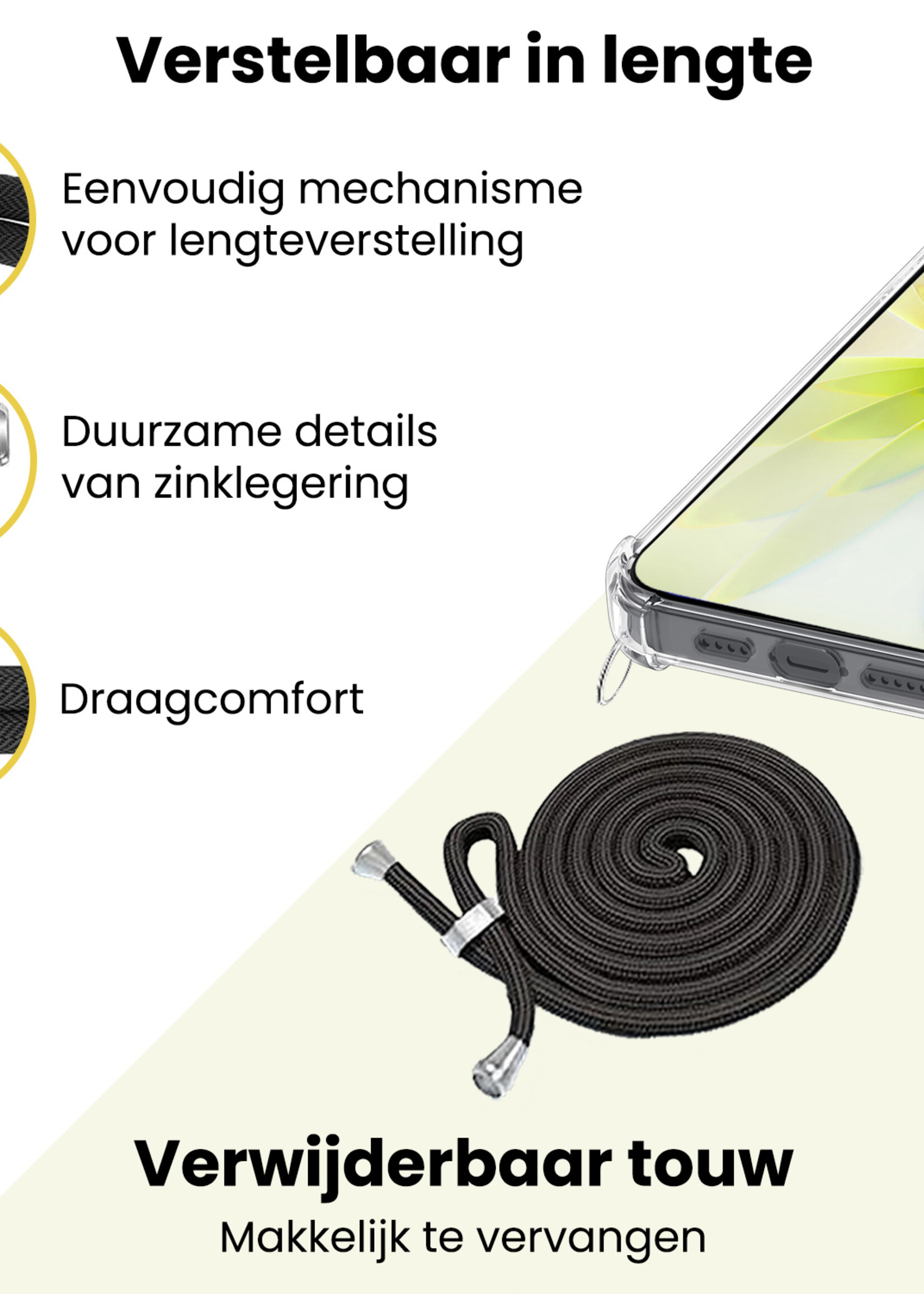 LUQ LUQ iPhone 17 Hoesje Transparant Shockproof Met Zwart Koord