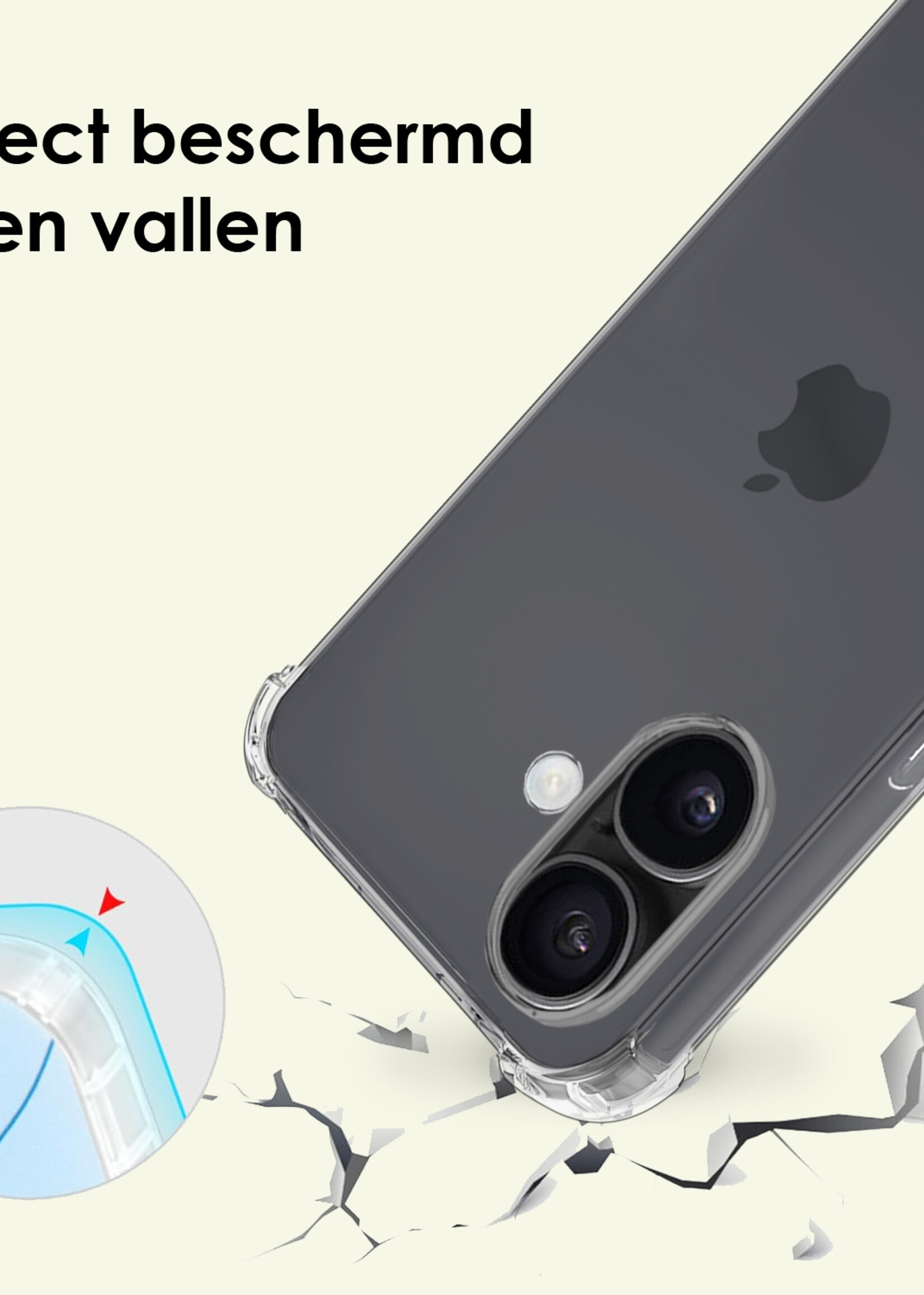 LUQ LUQ iPhone 17 Hoesje Transparant Shockproof Met Zwart Koord