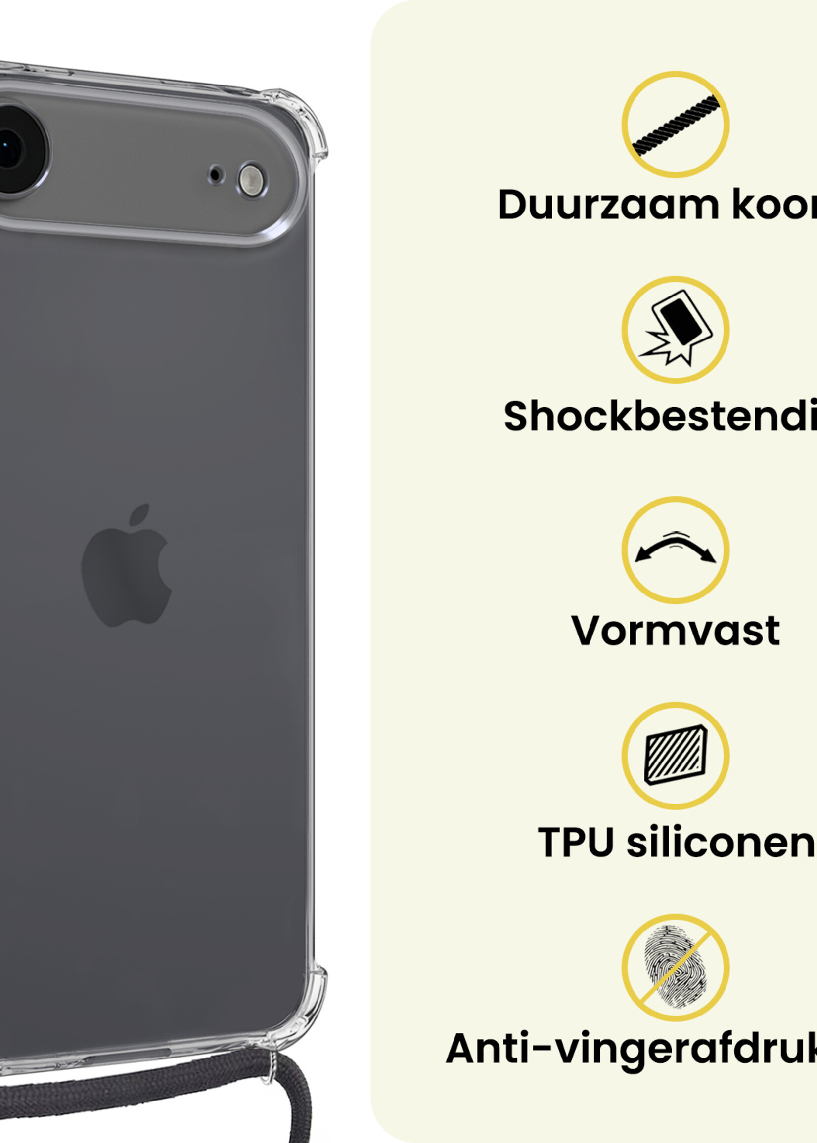 LUQ LUQ iPhone Air Hoesje Transparant Shockproof Met Zwart Koord
