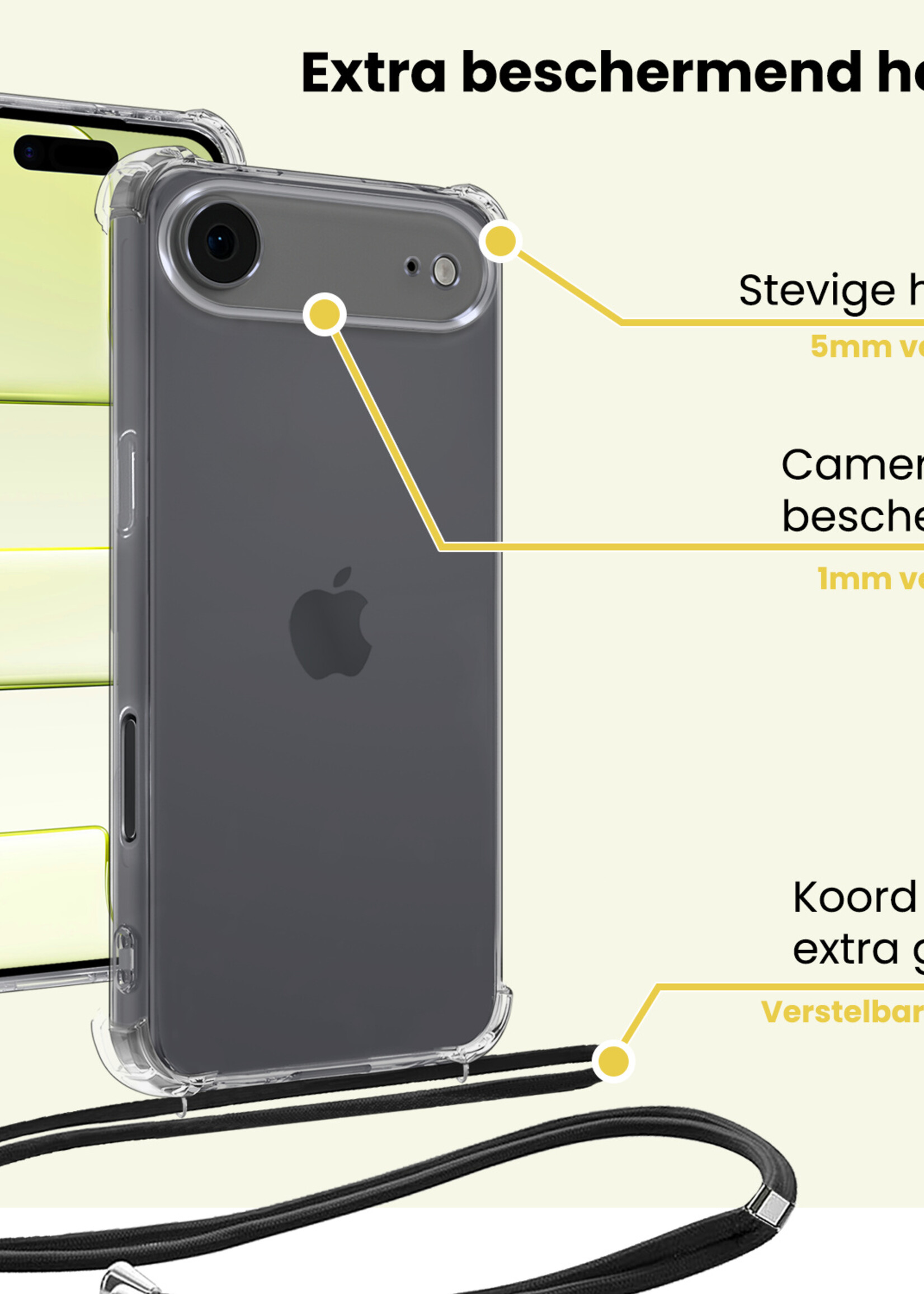 LUQ LUQ iPhone Air Hoesje Transparant Shockproof Met Zwart Koord