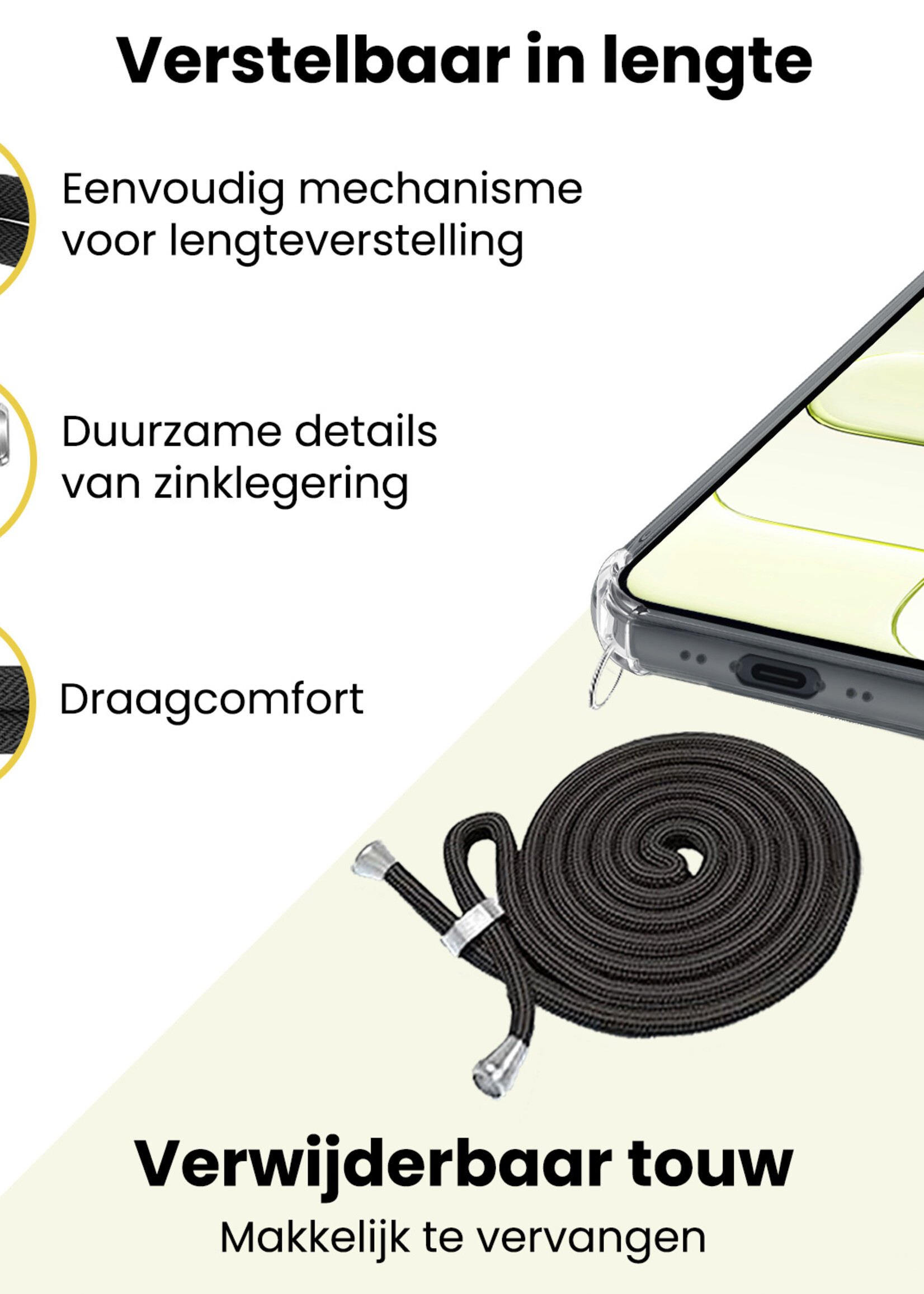 LUQ LUQ iPhone Air Hoesje Transparant Shockproof Met Zwart Koord